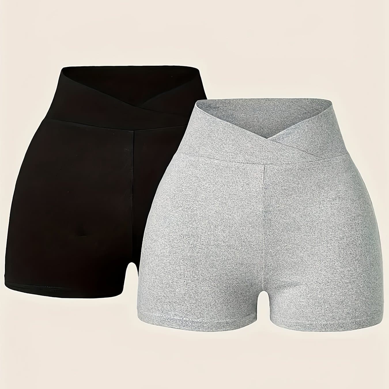 TEMU Two-piece Women's Slim Fit Solid Color Cross Super Soft Shorts Cycling Shorts Pants Women's Summer Casual Elegant Women's Beach Outing Summer New Short Tight Pants