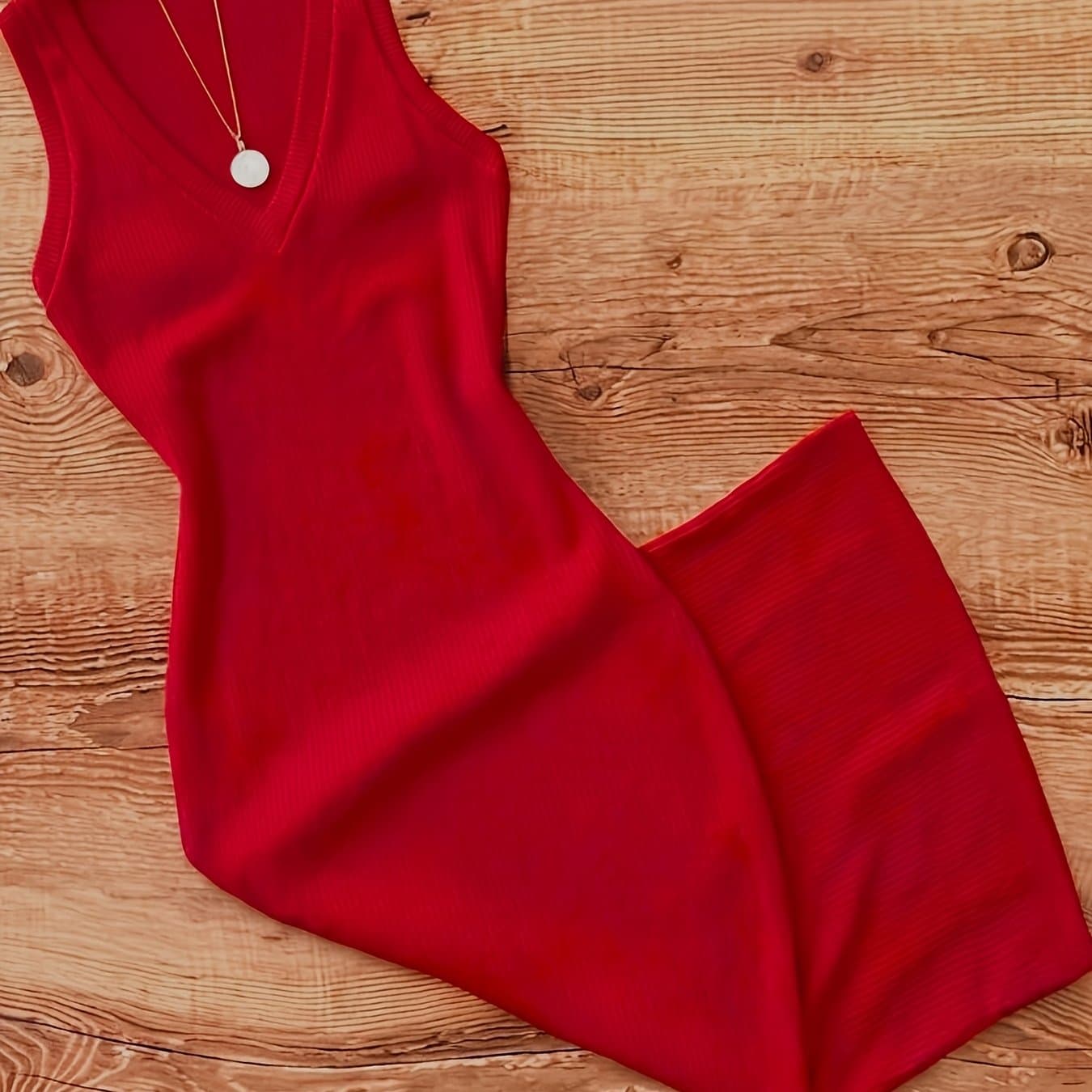 TEMU 's Day Edition V-neck Dress, Slim-fit Hip-hugging Design For A Look, Versatile Style For Daily , Dates, And Elegant Occasions