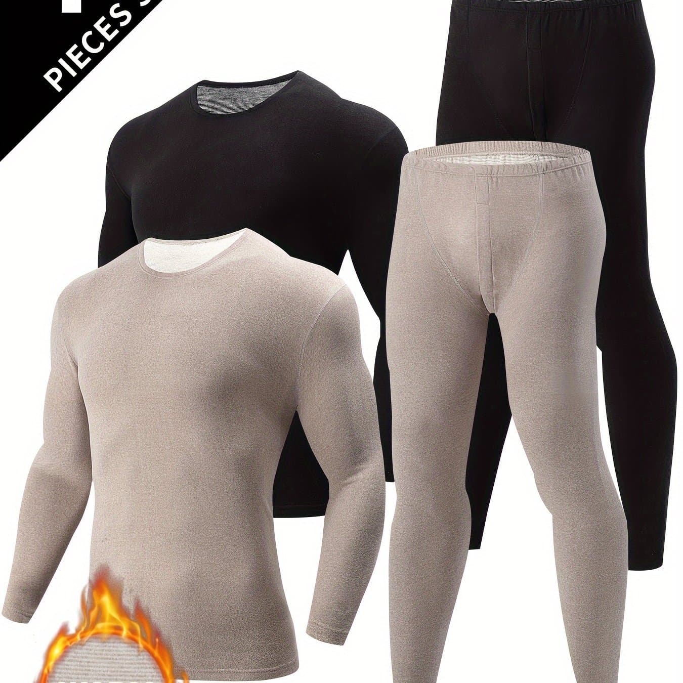 TEMU 4pcs Set Men's Fashion Autumn Base Layer And Long Underwear Set Autumn Winter Base Layer Sweater Warm Underwear