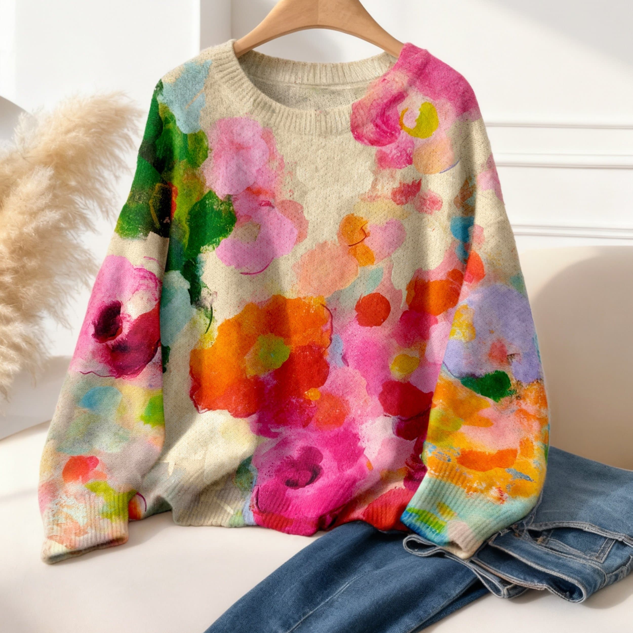 TEMU Women's Bohemian Tie-d, Ye Sweater - , Orange, Yellow, Green, Purple, Red, Brown, - Soft Pullover For Everyday & Formal Outfits, Tops, Cute Sweaters