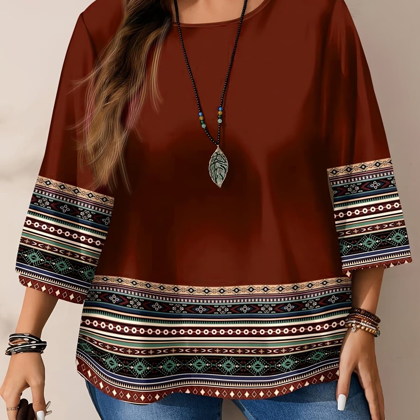 TEMU Plus Size - Plus Size - Elegant Round-neck Women's Blouse
