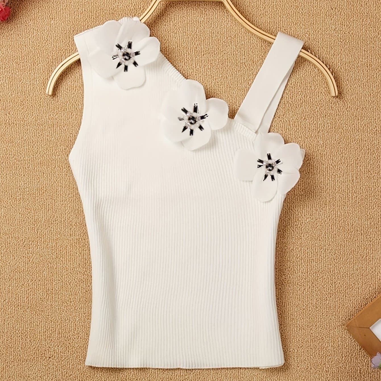 TEMU Western Spring/summer Intricate Beaded Floral Irregular Cami Vest Top