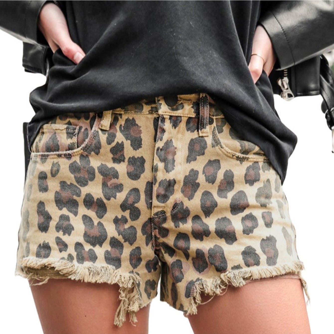 TEMU Women's High Waisted Leopard Print Denim Shorts Summer Vintage Distressed Ripped Frayed Hem Retro Y2k Streetwear Casual Skinny Fit Trendy Beach Vacation Hot Pants For Women