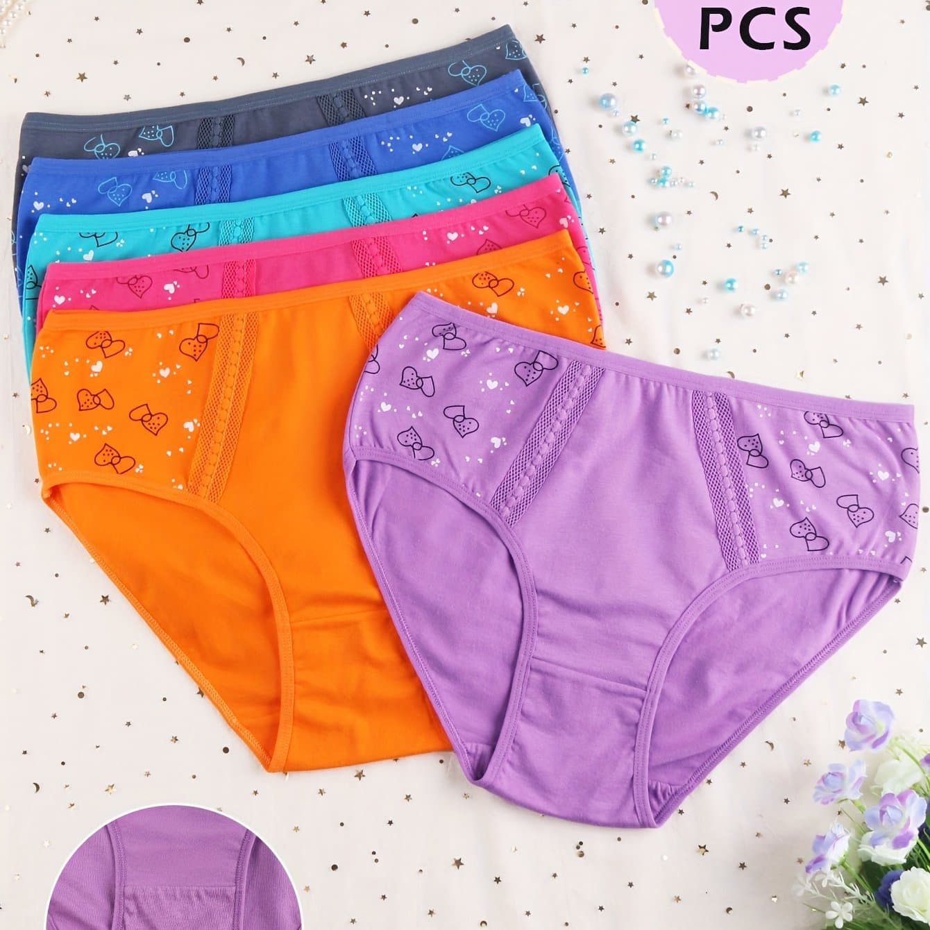 TEMU 6pcs High-waist Printed Underwear, Comfortable Breathable Elastic Close-fitting Underwear, Women' Panties