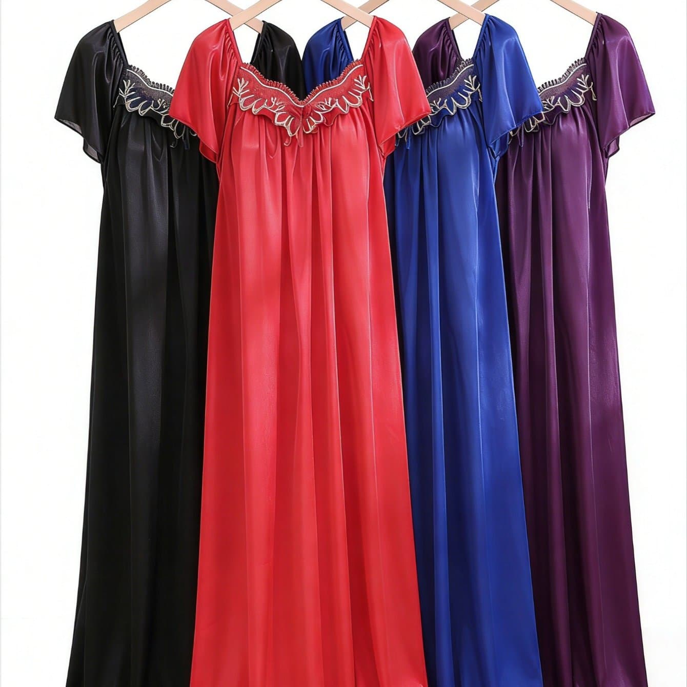 TEMU 4pcs Pajamas Women's Short Sleeves Loose Large Size Ice Short Sleeves Summer Nightgown Sexy Lace Summer Midskirt Thin