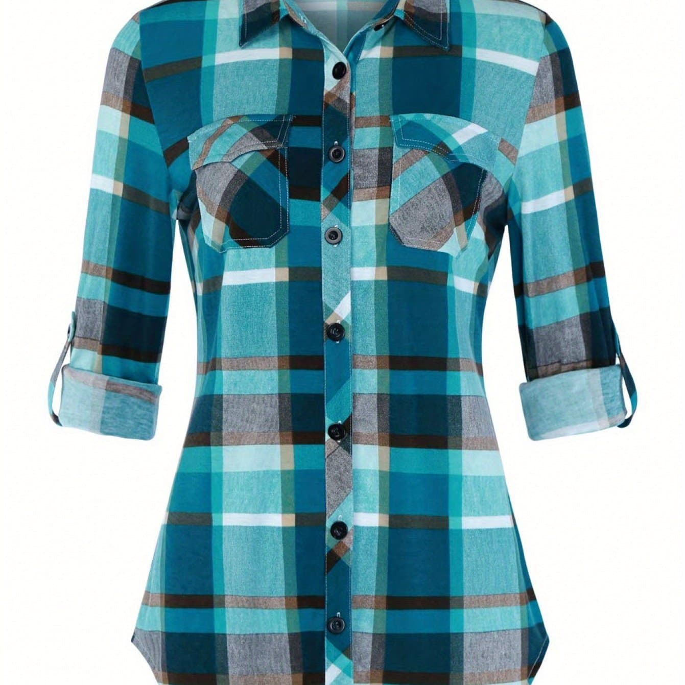 TEMU Casual Oversized Shirt - Women's Button / Roll Tab Sleeves | Classic Collared Shacket For Daily Layering