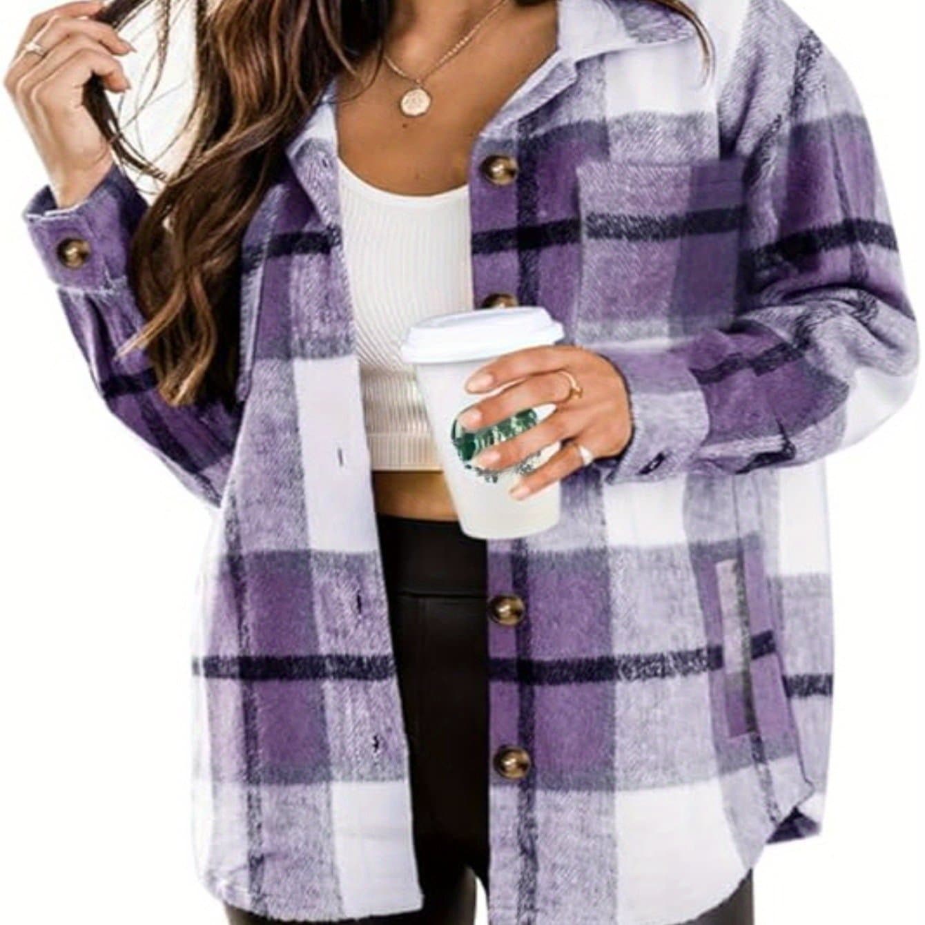 TEMU Shirt Jacket - Women's Long Sleeve Button Coat For Casual Date Night