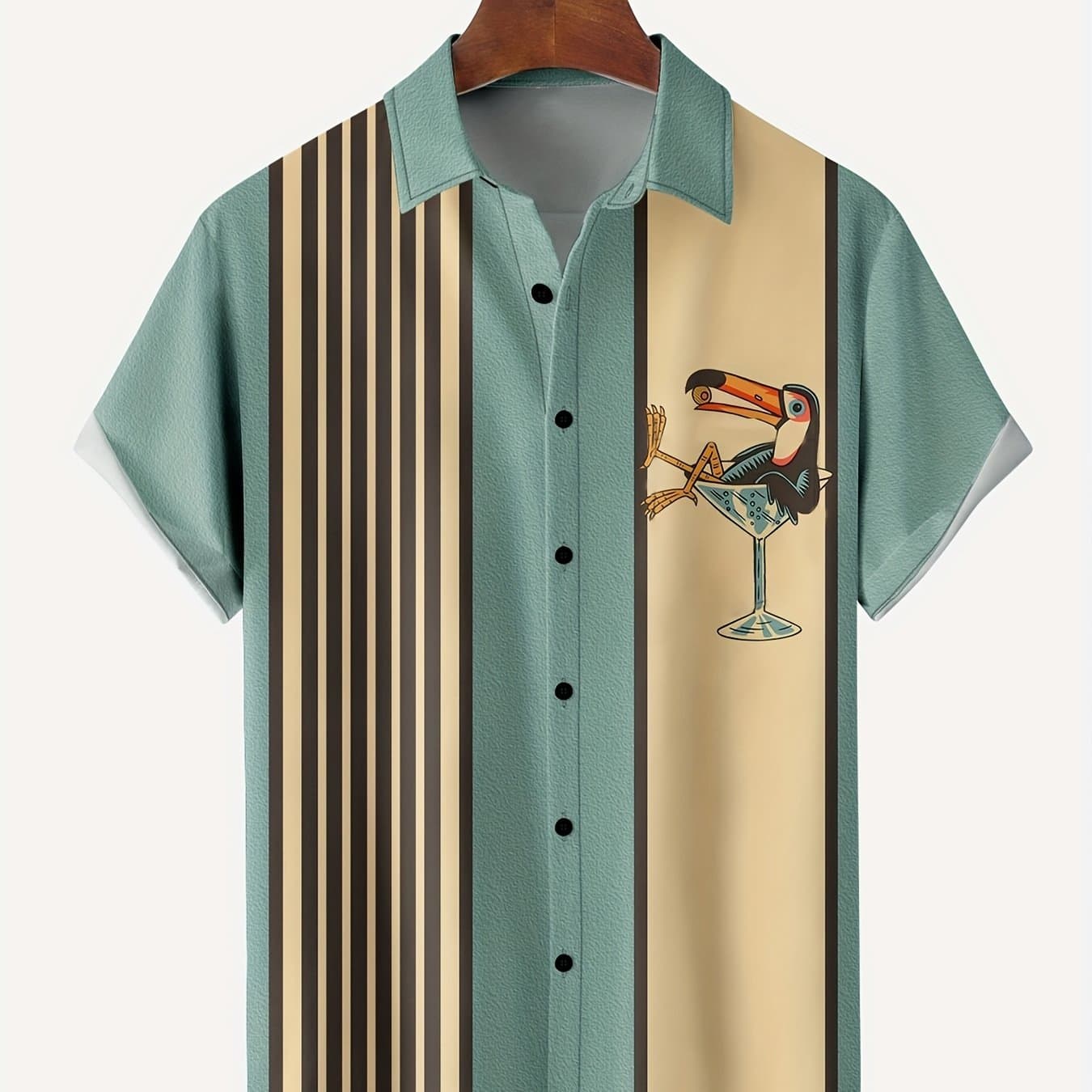 TEMU Bird Shirt, Men's Casual Top, Short Sleeve Collar Casual Shirt