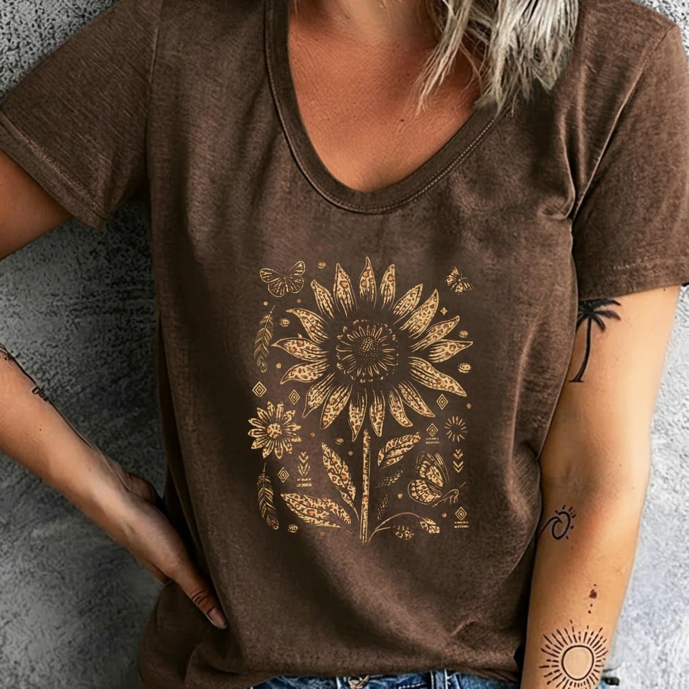 TEMU Summer Fashion Women's T-shirt, Women's T-shirt, Fashion Short Sleeve, Comfortable And Breathable, And Fitness, Sunflower