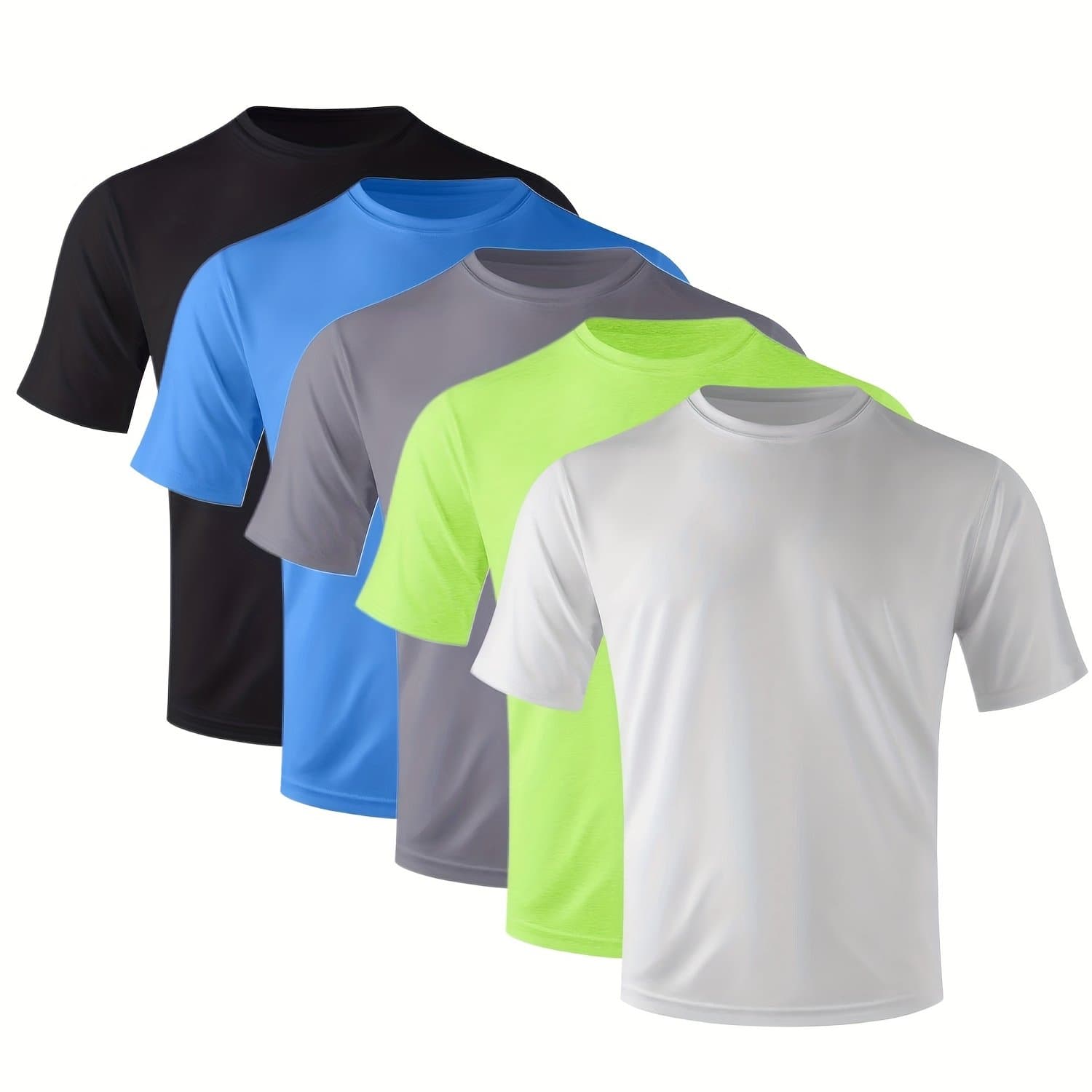 TEMU 5-pack Men's Quick-dry Crew Neck Short Sleeves T-shirts, Moisture Wicking, Upf 50+ Sizes S-3xl