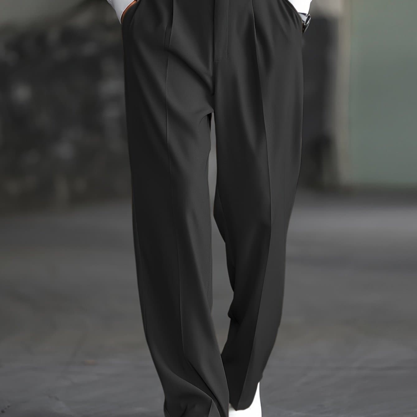 TEMU Men's Drape Wide-leg Trendy Dress Pants / Men's Loose Casual Dress Pants / Men's Half-elastic Waistband Hidden Button Dress Pants