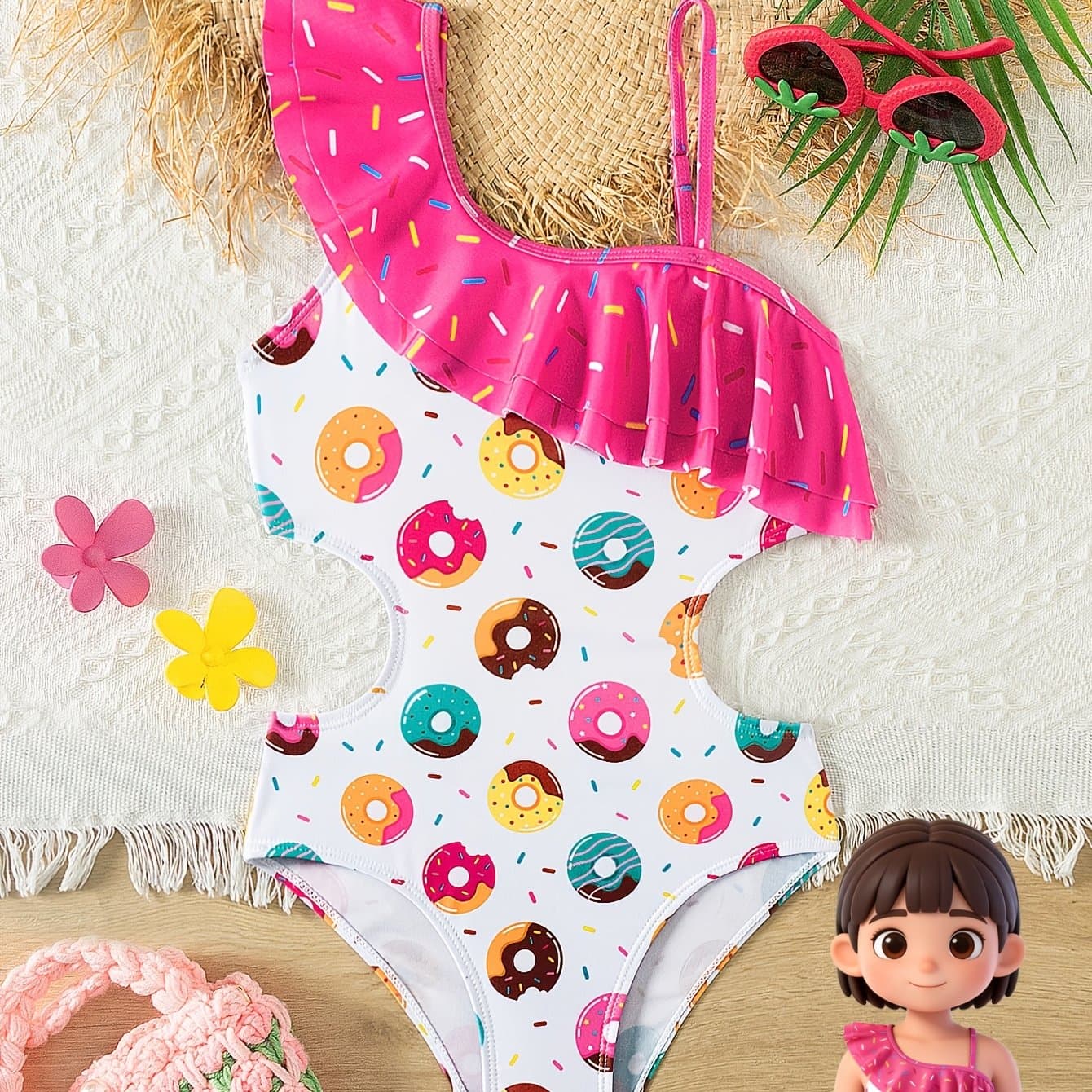 TEMU Girls' Fashion 1pc Swimsuit