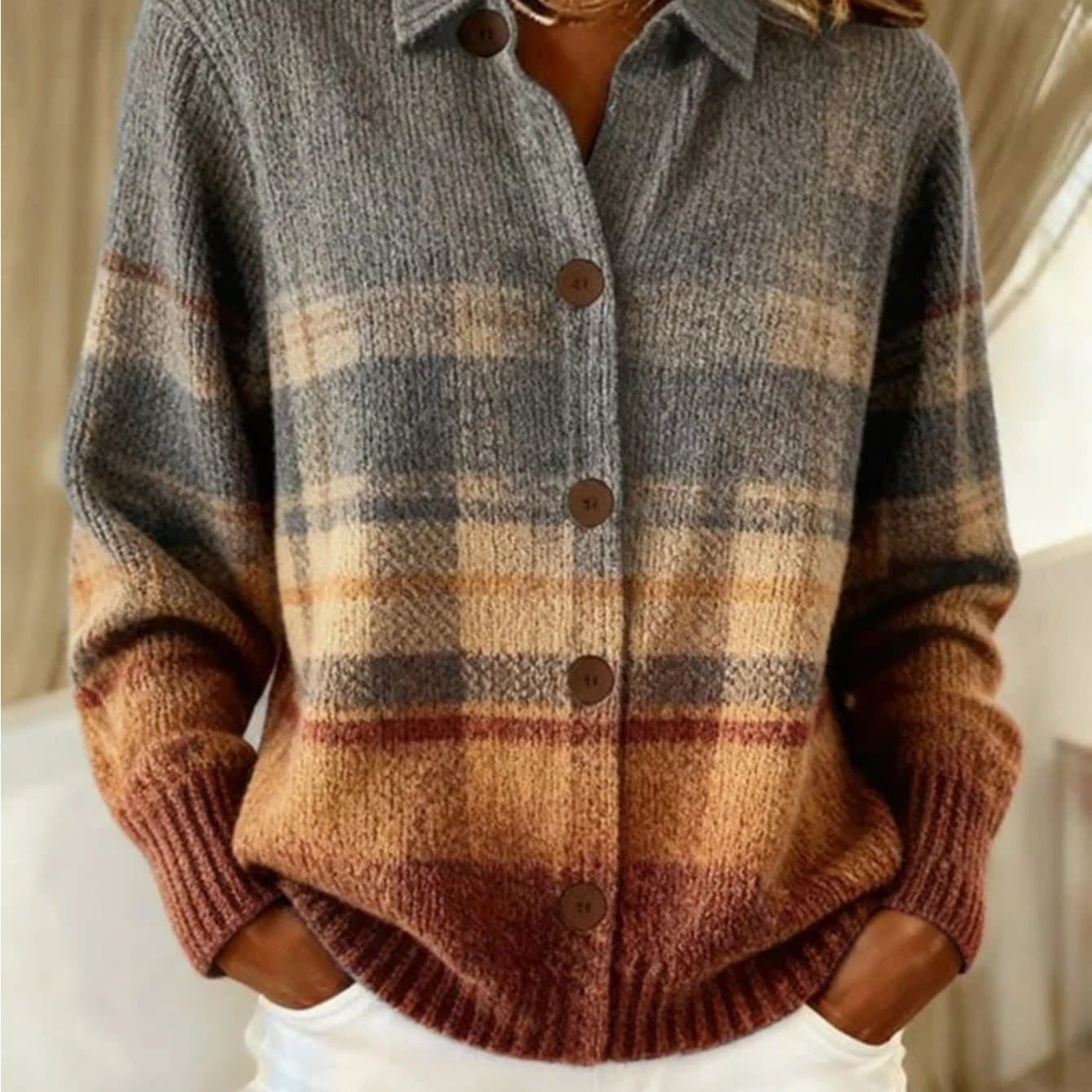 TEMU 2d Printed Christmas Vintage Women's Plaid Design Cardigan, Elegant And Chic Women's Coat, Loose Fit Winter Warm Jacket, 2d Flat