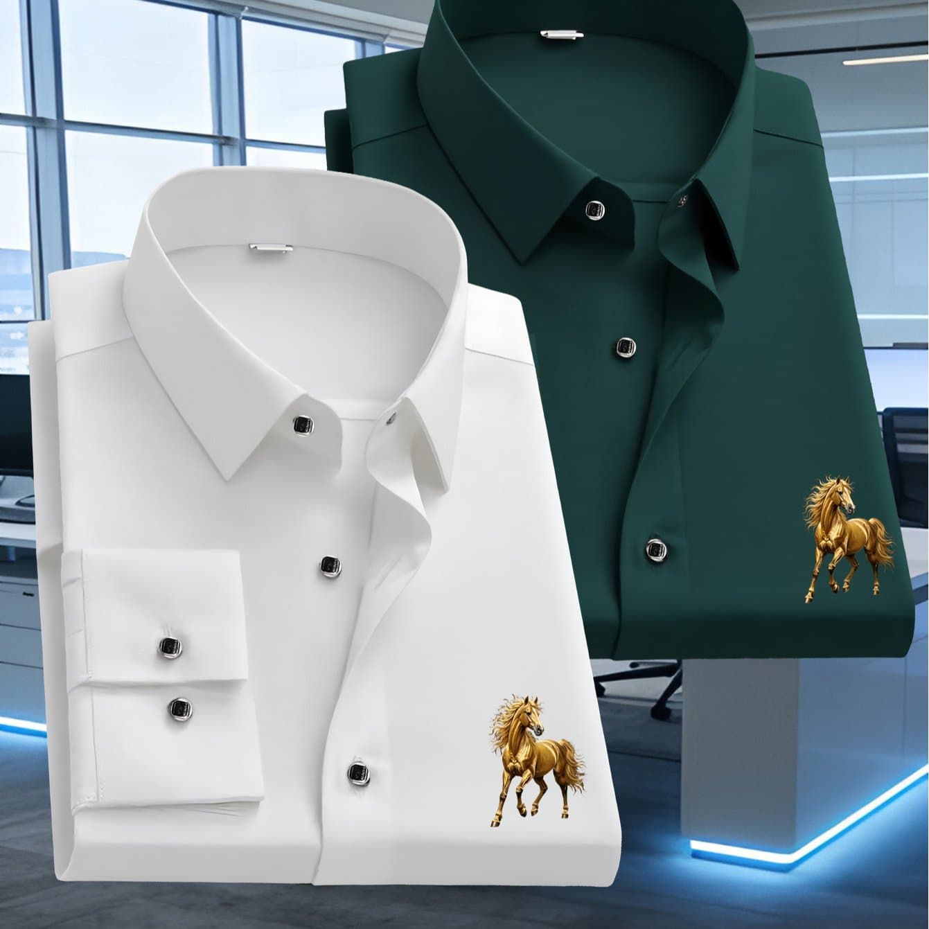TEMU 2pcs Set Of Men's High-end Long-sleeve Shirts, Stylish Printed Shirts, Suitable For Formal Business And Office Wear, With A Fashionable And Casual Design, Breathable And Comfortable, And Pocket-