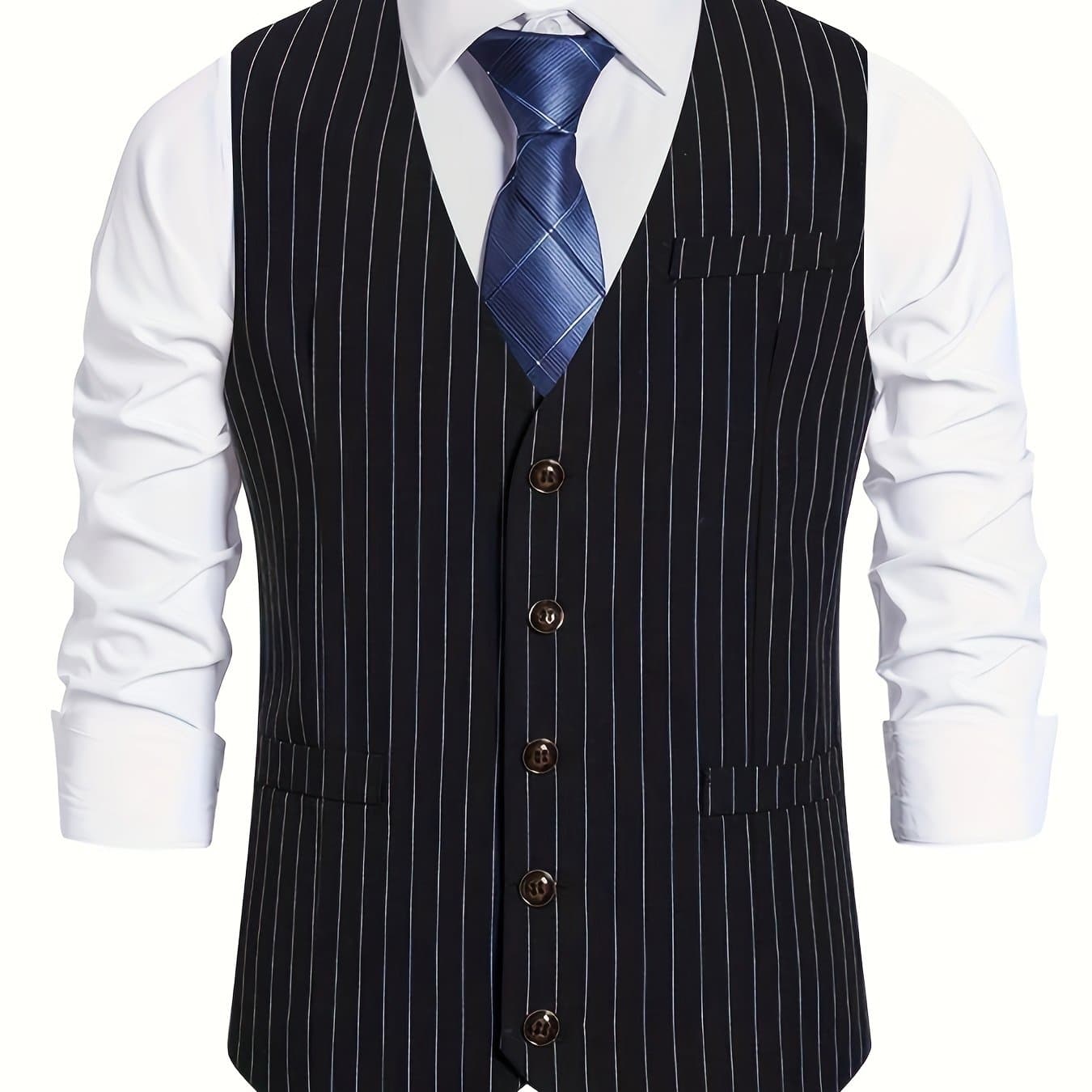 TEMU And Autumn Men's Vintage Striped Single- Vest, Fashionable Suit Vest, Casual Vest Clip