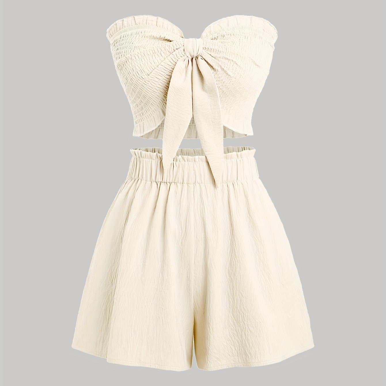 TEMU 2pcs Women Solid Front Knot Camisole Top And Shorts Casual Co-ord Set