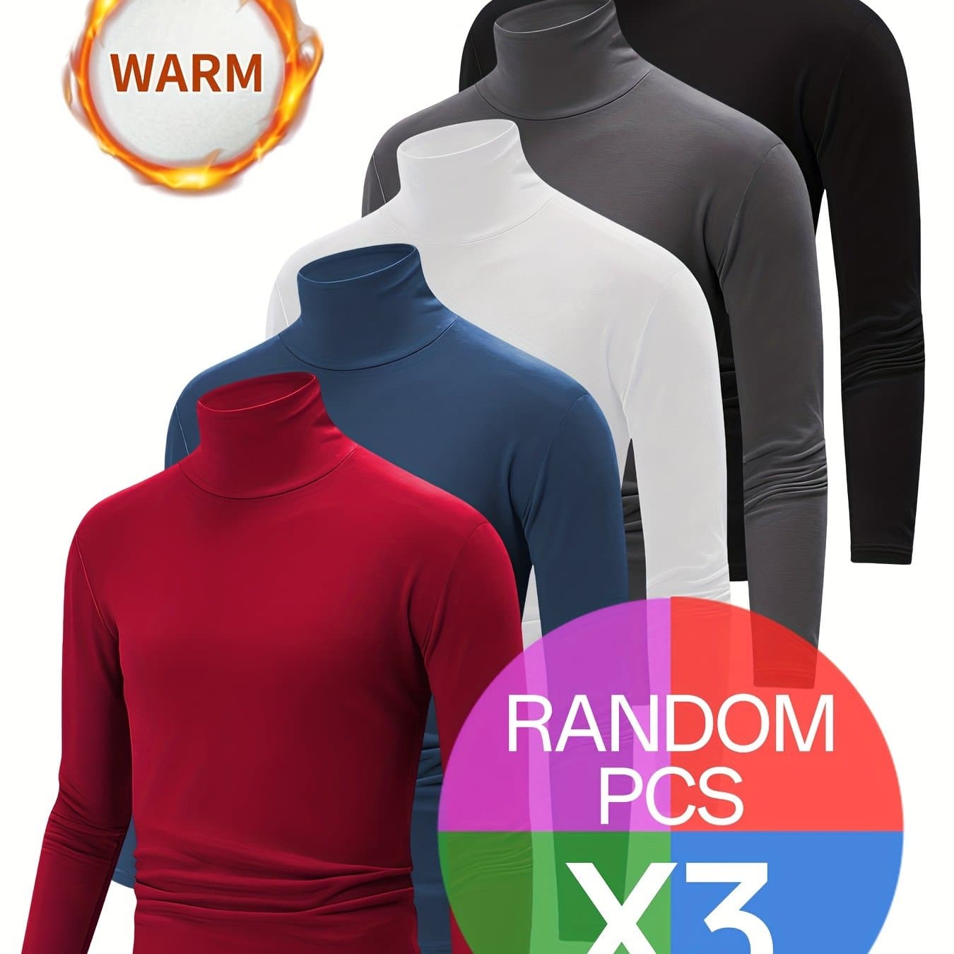 TEMU 3-piece Random High-neck Men's Thermal Tops