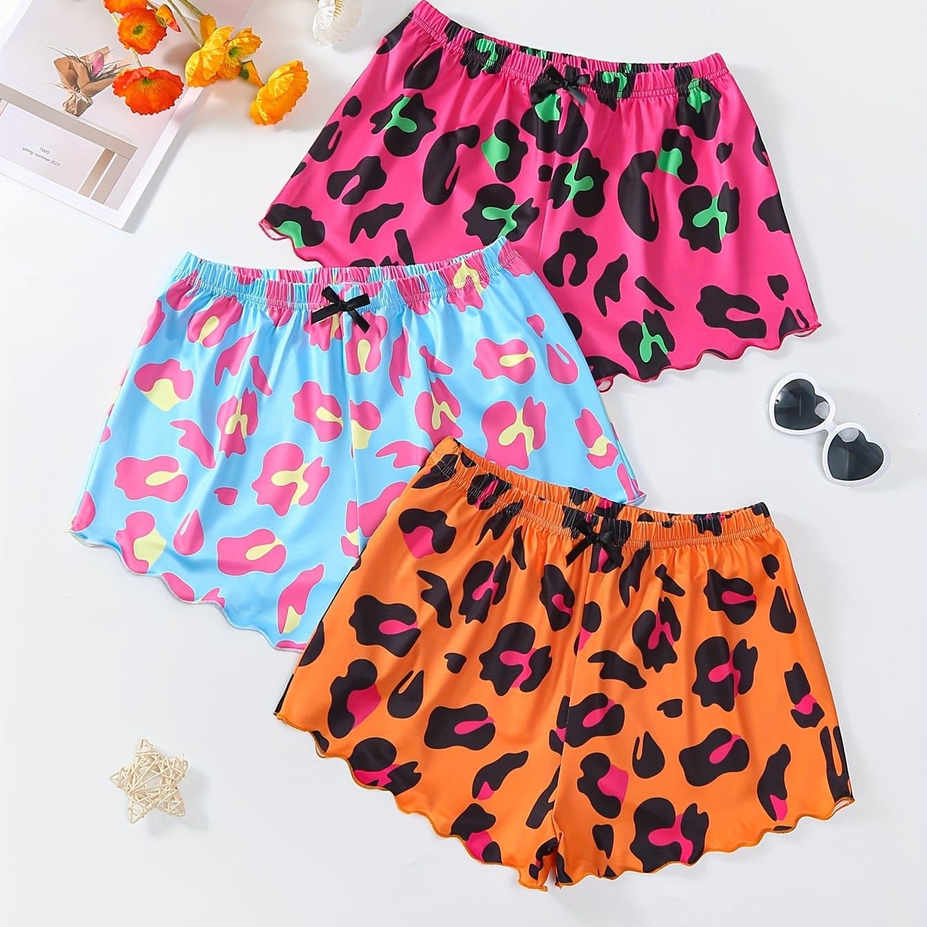 TEMU 3-pack Irregular Leopard Print Wave-trimmed