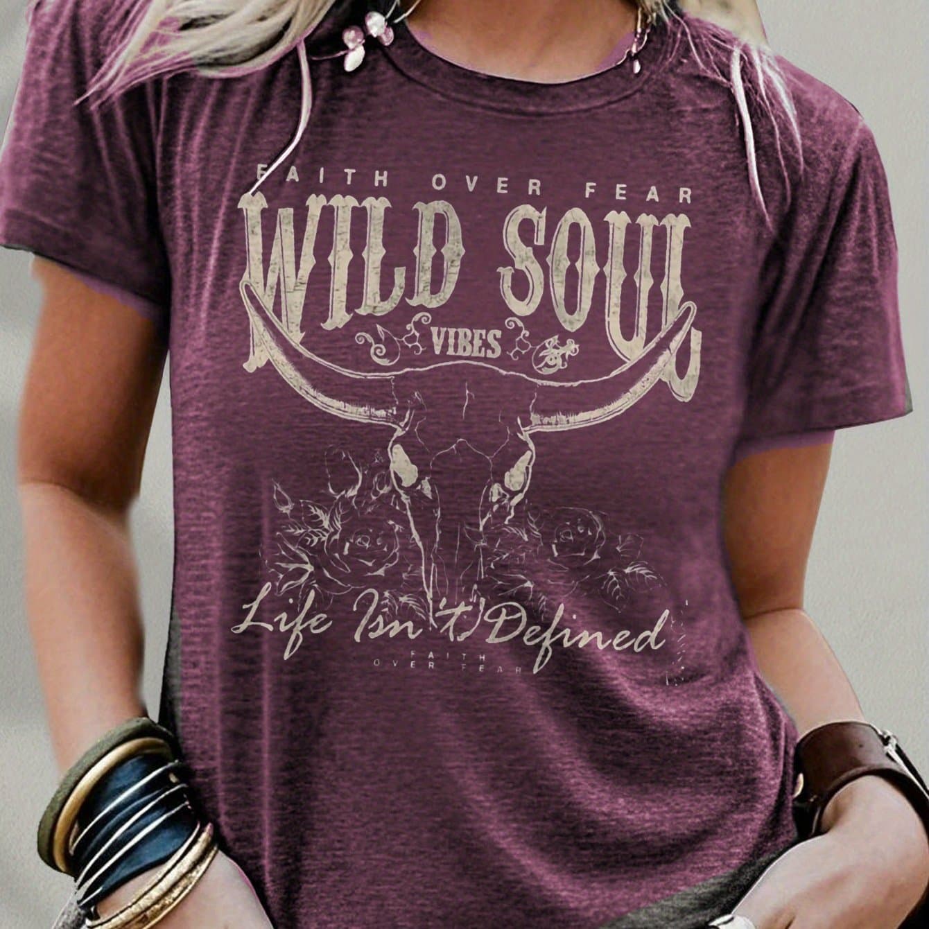 TEMU Graphic T-shirt | Bohemian , Suitable For And Casual Wear, Fashion Trendy Blend Short Sleeve Top With Crew Neck, Medium Stretch Fabric