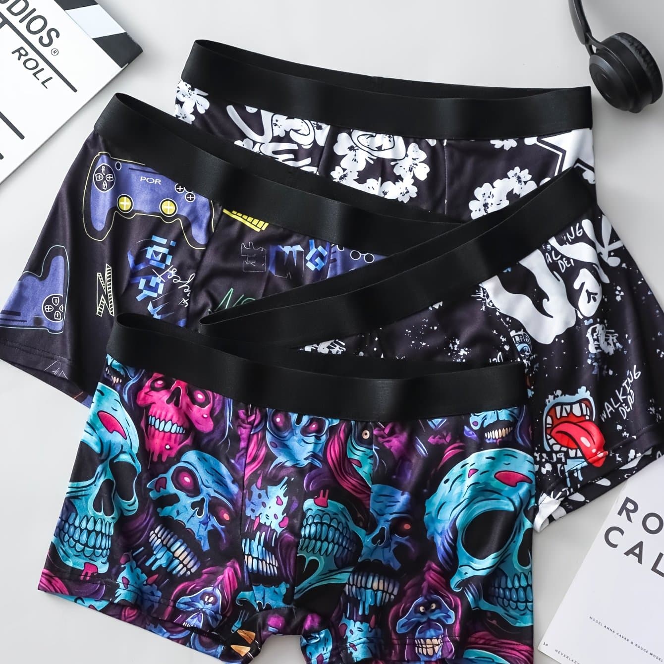 TEMU 4pcs Men's Boxer Briefs, Assorted Styles, Breathable Polyester, Stretch Fabric, Printed Patterns, Elastic Waistband, Casual Underwear, Men's Boxer Briefs