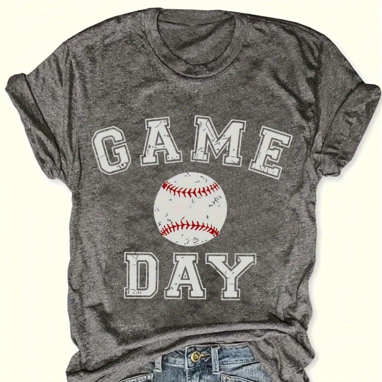 TEMU Crew Neck T-shirt - Fashionable Womens Baseball & Letter Graphic Print T-shirt - Casual Short Sleeve Crew Neck Top - Lightweight & Breathable For Wardrobe