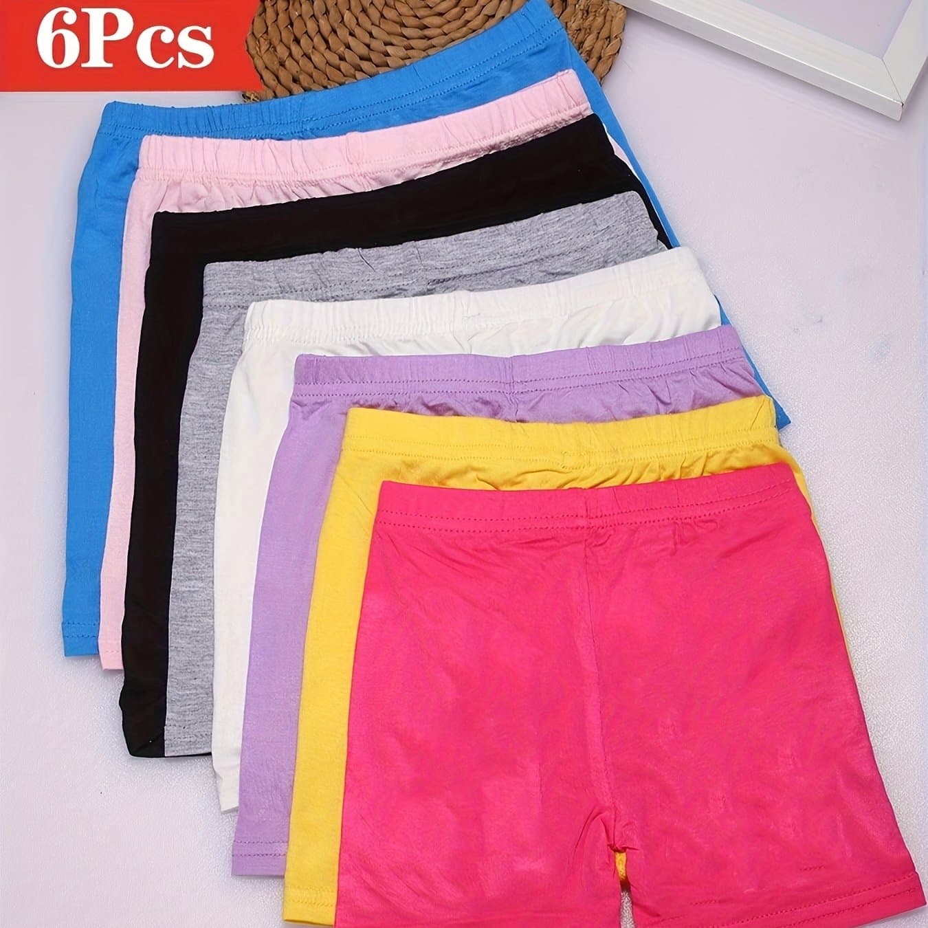 TEMU Random 6pcs, Comfortable And Breathable Girls' Underwear, Children's Summer Lightweight Safety Base Layer Pants, Bicycle Shorts Pants, In Multiple Colors