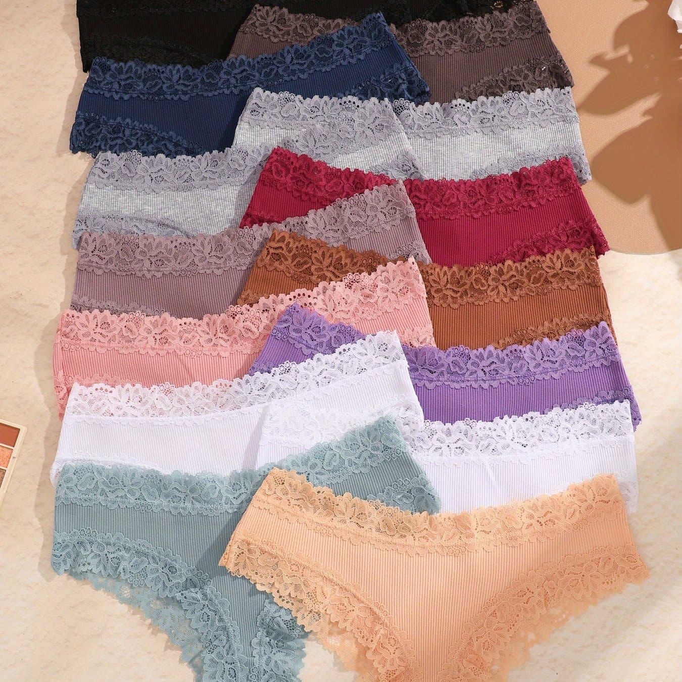 TEMU 15pcs Lace Women Panties Underwear Women Briefs Comfortable Female Underpants Solid Color Pantys Lingerie