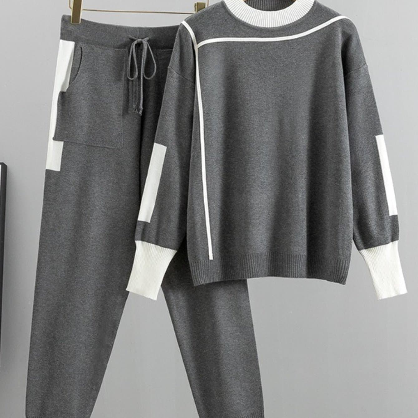 TEMU Women's Autumn And Winter New Leisure S Age Reducing Two-piece Set Round Neck Top And Small Leg Pants Set