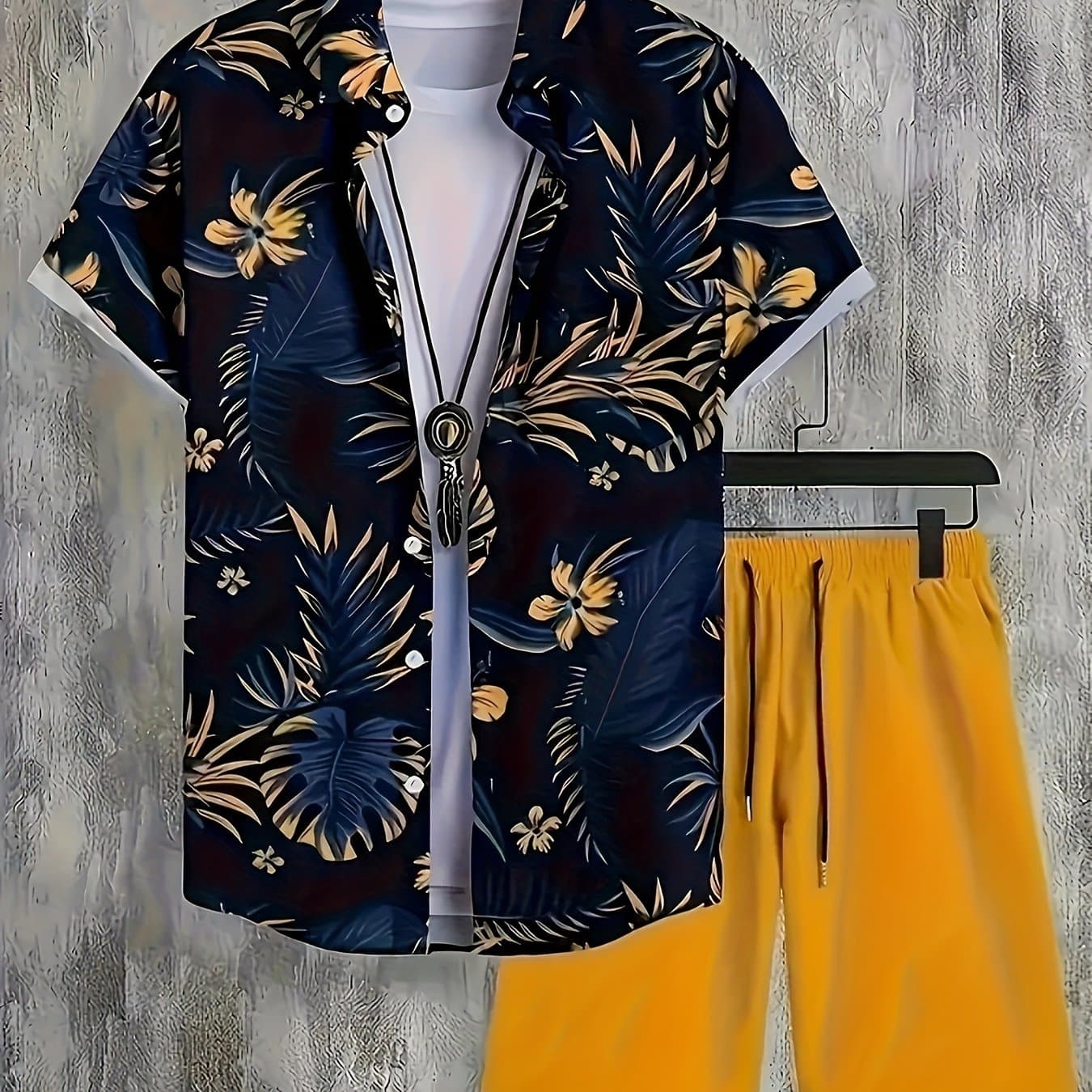TEMU 2pcs Printed Men's Summer Short Sleeve Button- Shirt And Shorts Set