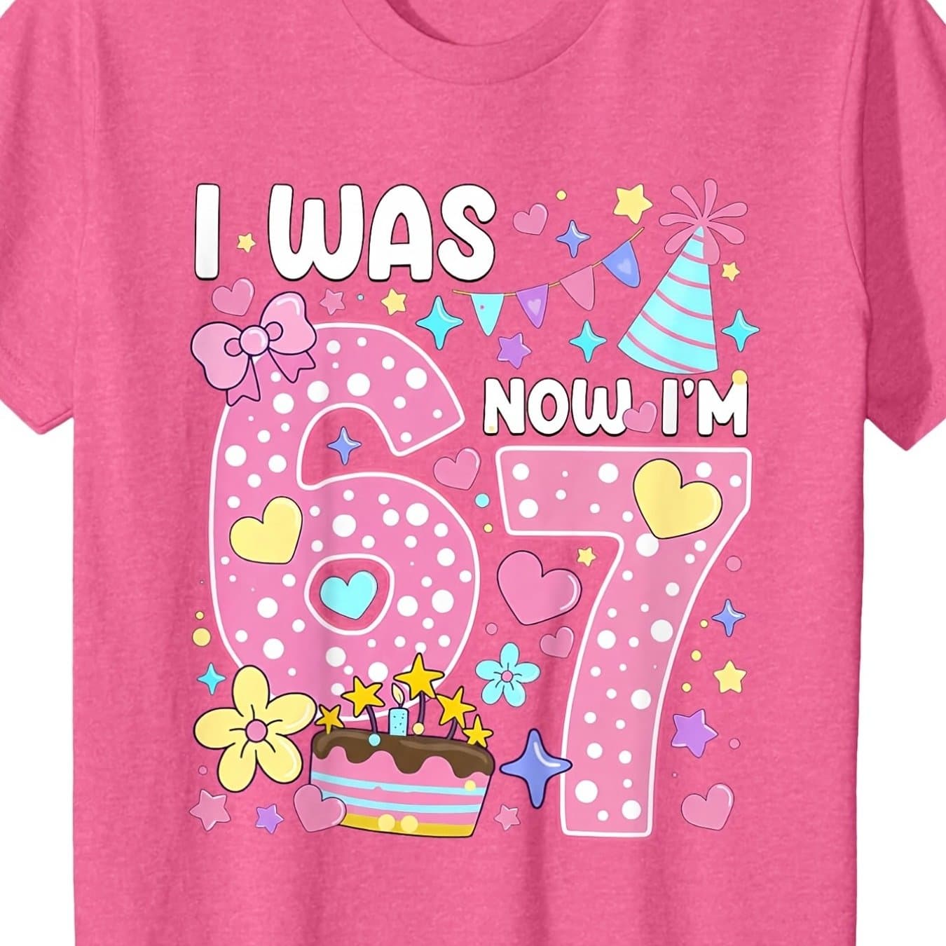 TEMU 7th Birthday Funny "i Was 6 Now I' 7" Pink T-shirt - Age 7 Outfit With , Durable Round Neck Tee For 7 Year Olds, Birthday Gift For (machine Washable)