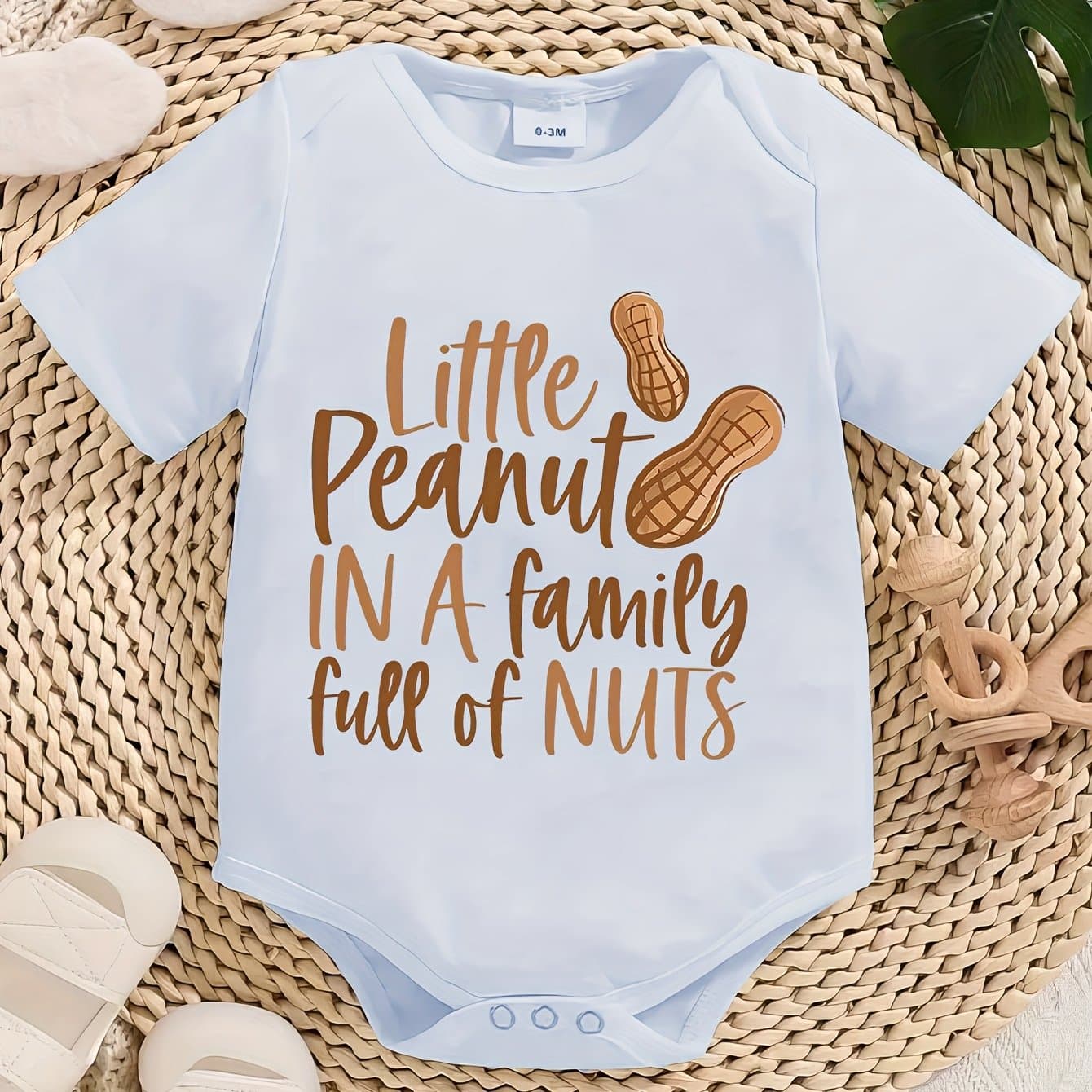 TEMU Soft Baby Onesie, Fun Letter Print, Blue, Round Neck, For Newborn To 12 Months, , For Outdoor