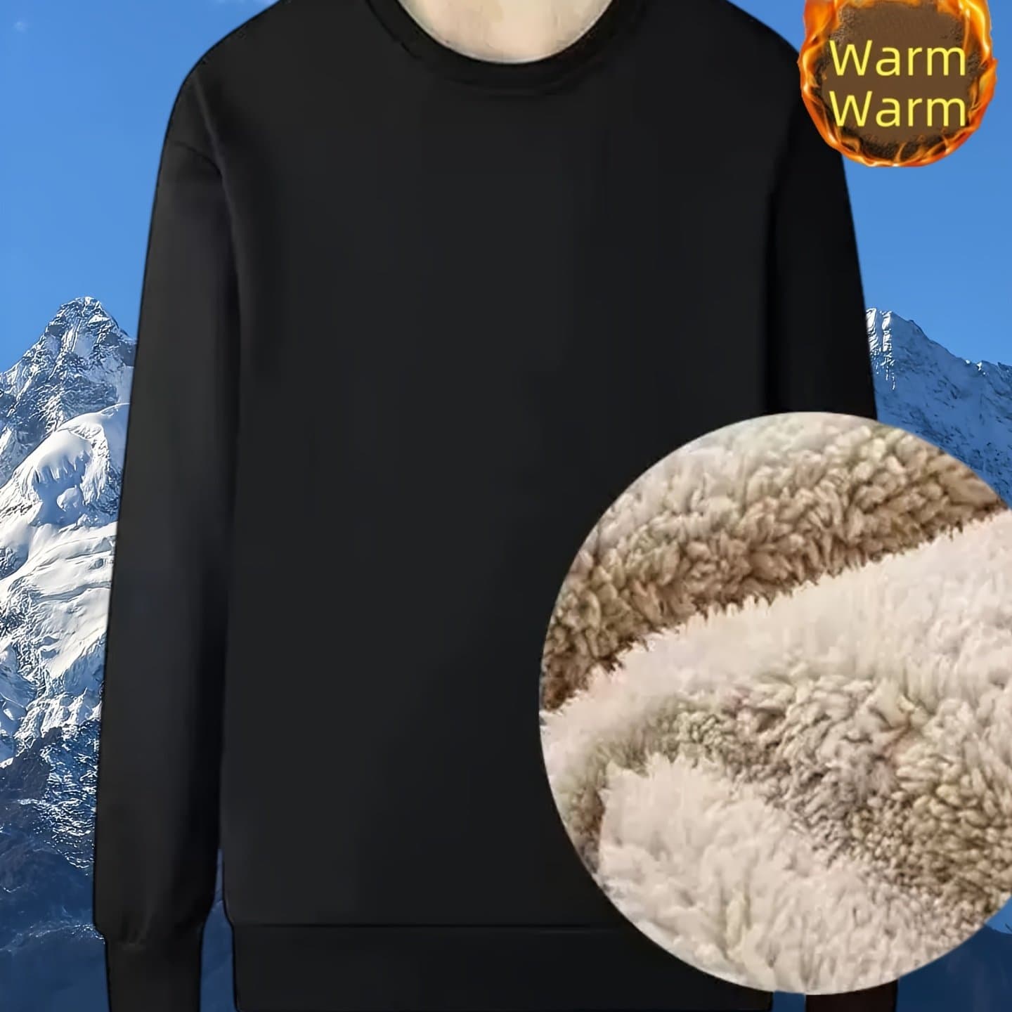 TEMU Plus Velvet Warm Long Sleeve | Casual Sports Autumn And Winter Tops, Skinny Fit, Crew Neck, Solid Color, Regular Sleeve, Pullover Style, Suitable For Men