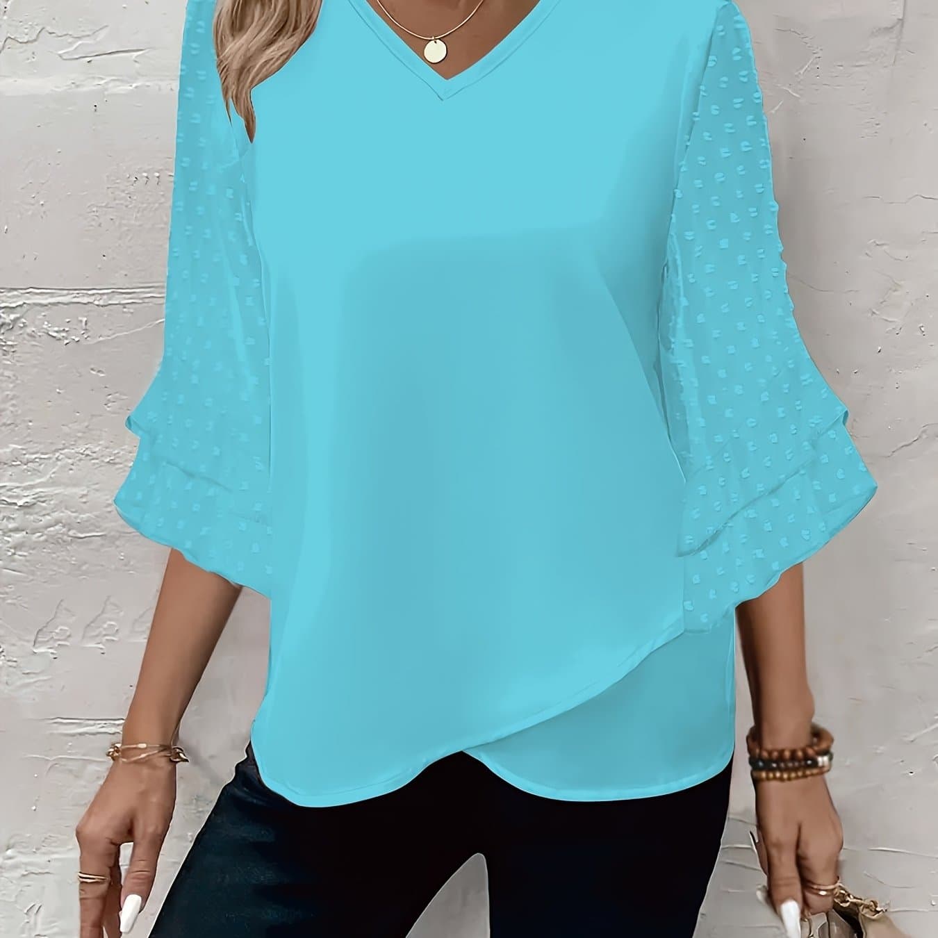 TEMU Plus Size - Plus Size - Spring And Summer New Products, Plus Size Women's Lotus Leaf Sleeve Polka Dot Fashion Shirt
