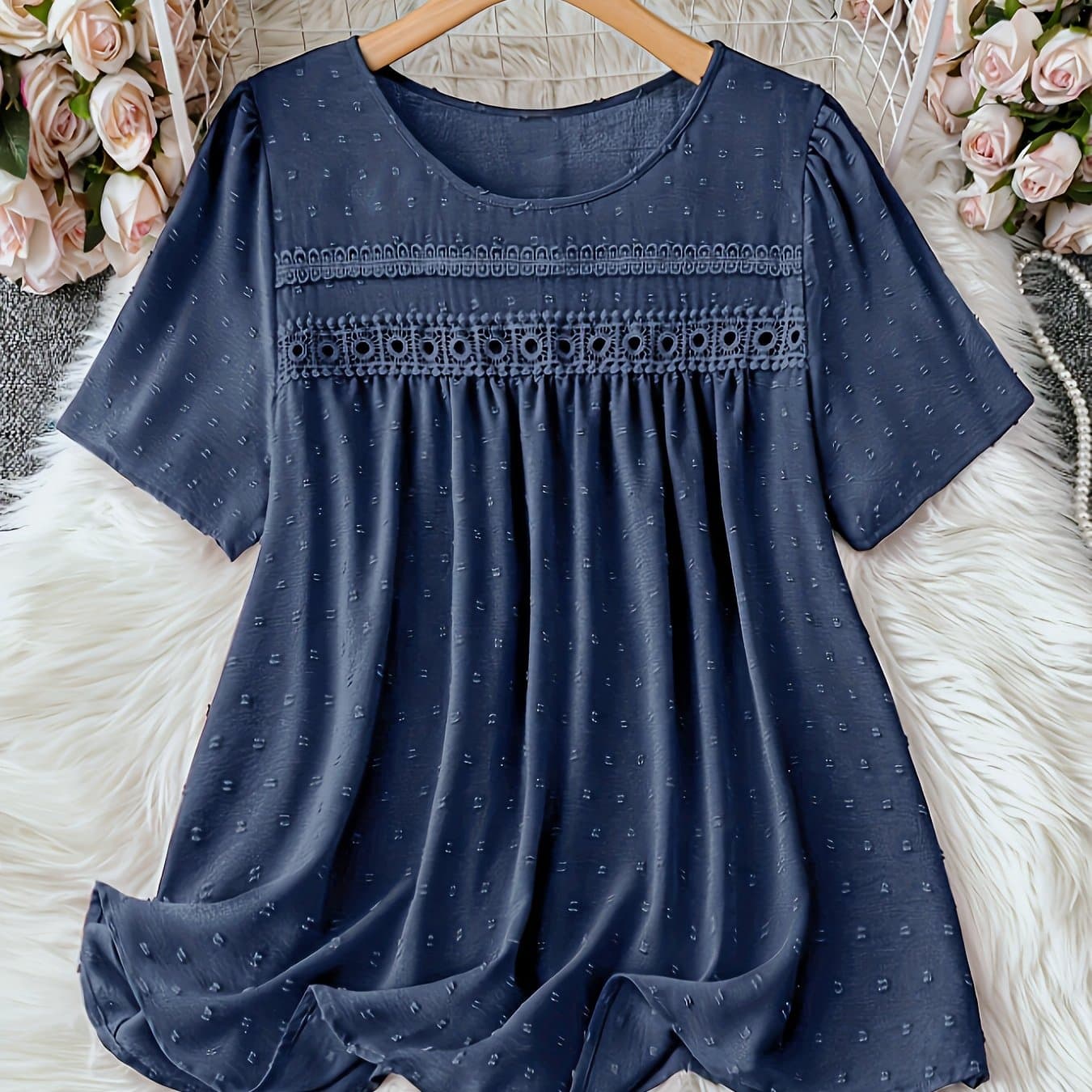 TEMU Plus Size, Plus Size Women' Color Minimalist Casual Jacquard Shirt