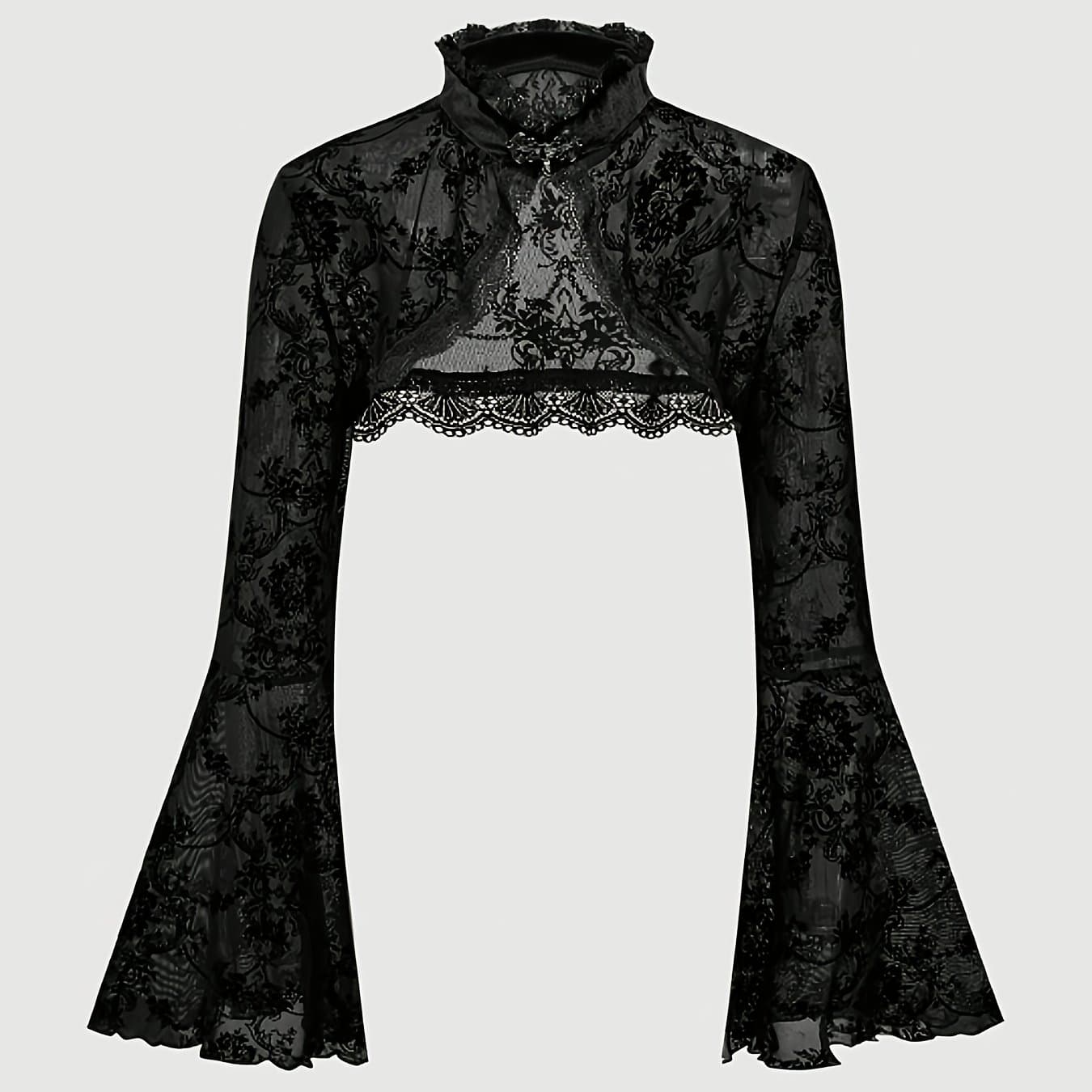TEMU Women's Black Velvet Collar Flare Sleeve Short Sleeve Shirt For Outerwear Decoration