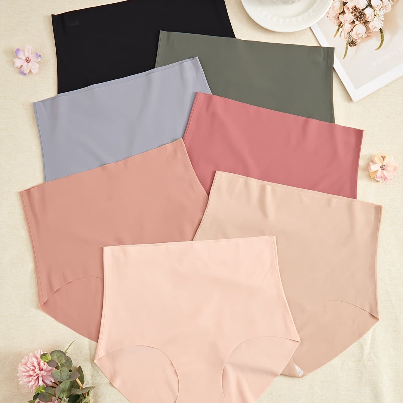 TEMU 7-pack Women's High-waisted Seamless Underwear - Soft Breathable Fabric, 7 Solid Colors, For Casual Attire, High Waisted Underwear