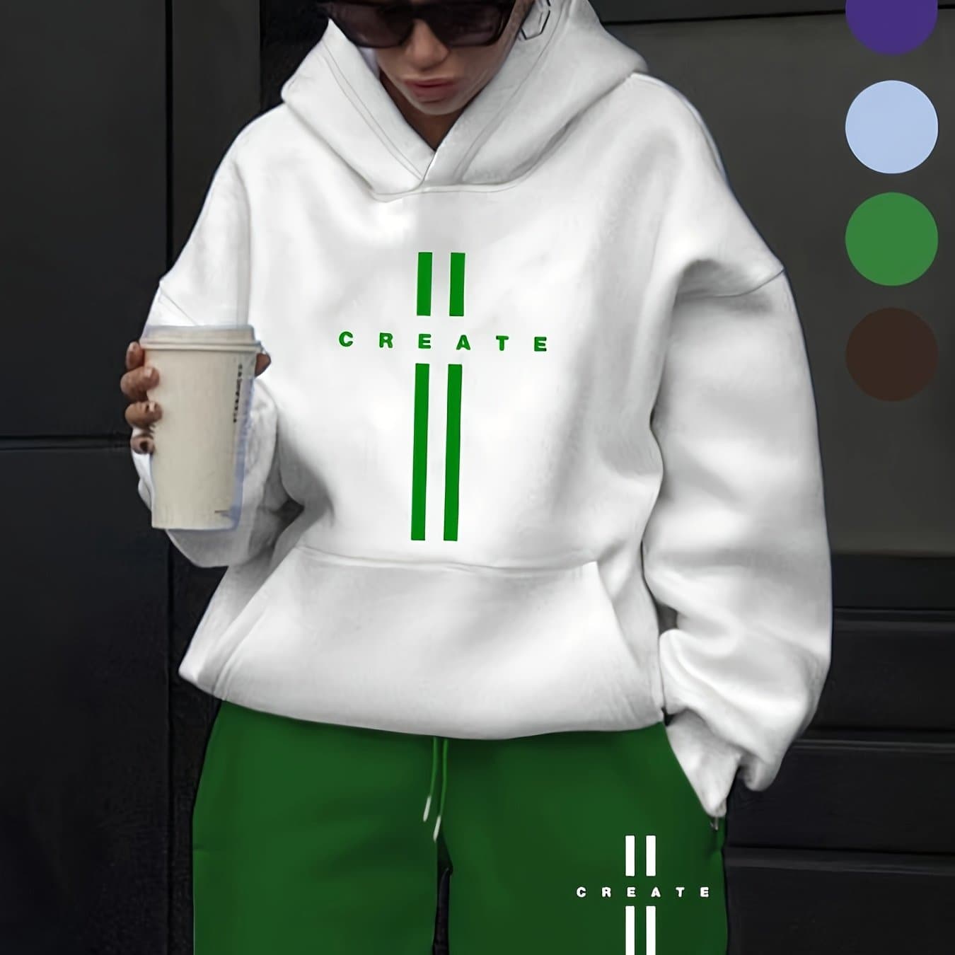 TEMU Women'-piece Set Featuring A Printed Hoodie And Sweatpants, Perfect For And Winter . This Oversized, Fleece-lined Casual Comes With Pockets