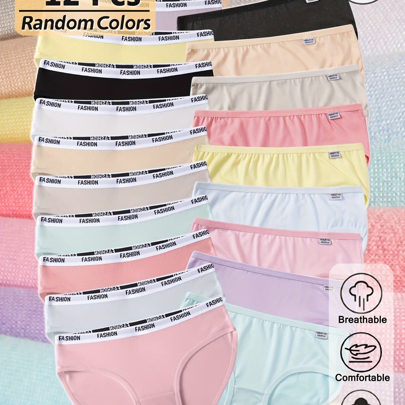 TEMU 12pcs/pc Random Color Girls' Stretchy Comfortable Panties, Cute Candy Underwear For Girls