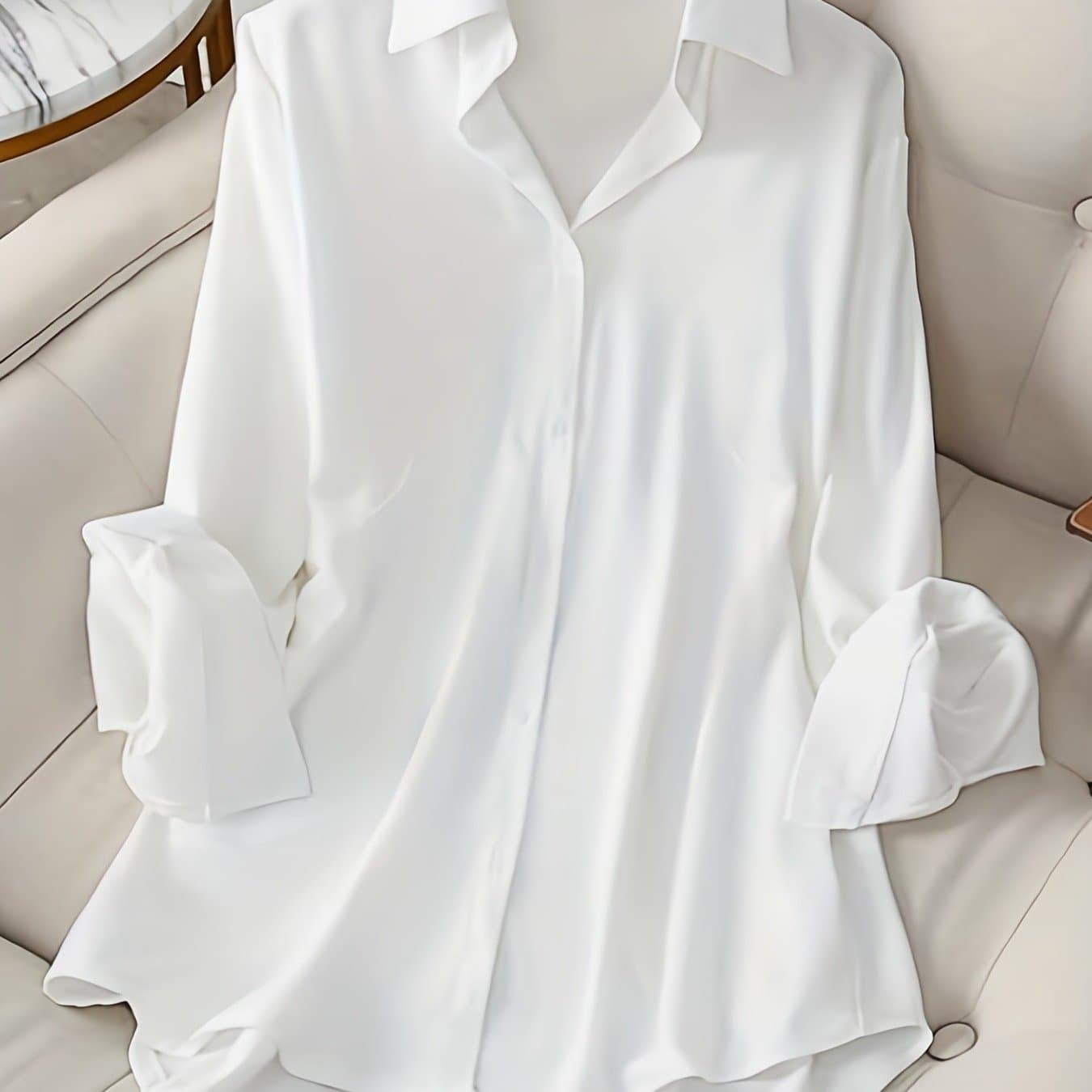 TEMU Plus Size - Plus Size - New Large Size Women's Europe And The United States Style Lapel Single-breasted Solid Color Long-sleeve Shirt