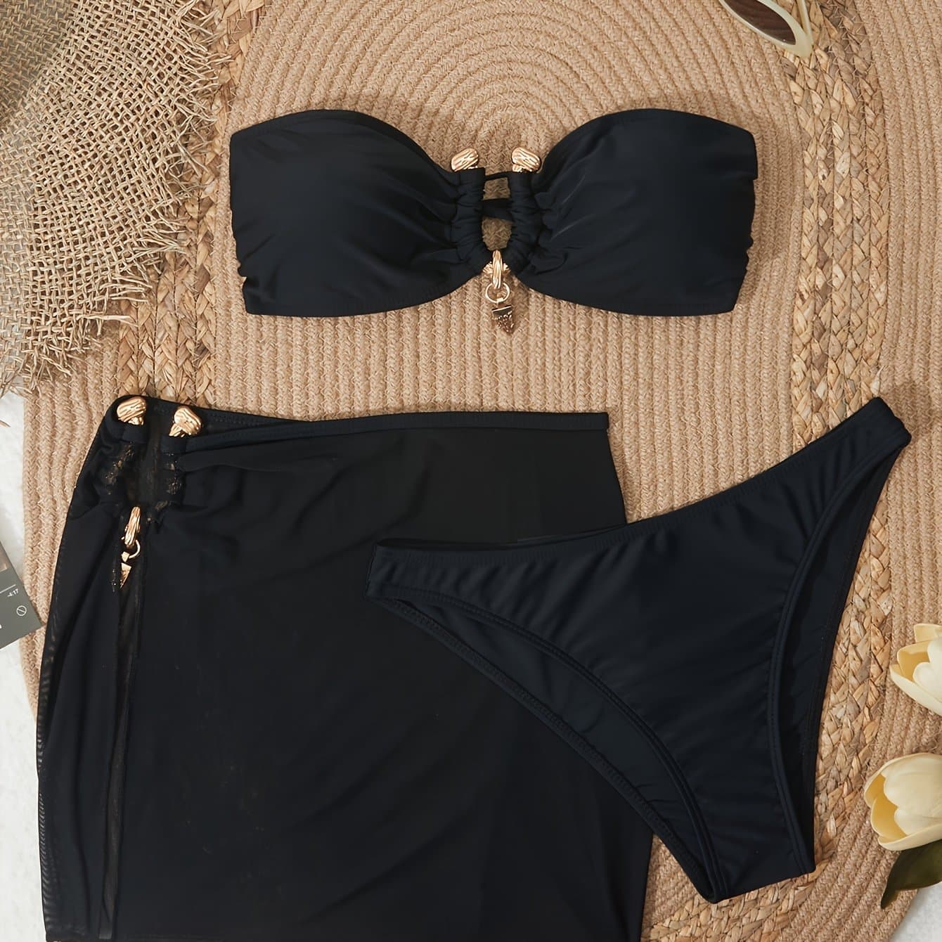TEMU Fashionable And Elegant Vacation Swimsuit And Gauze Skirt 3 Piece Set