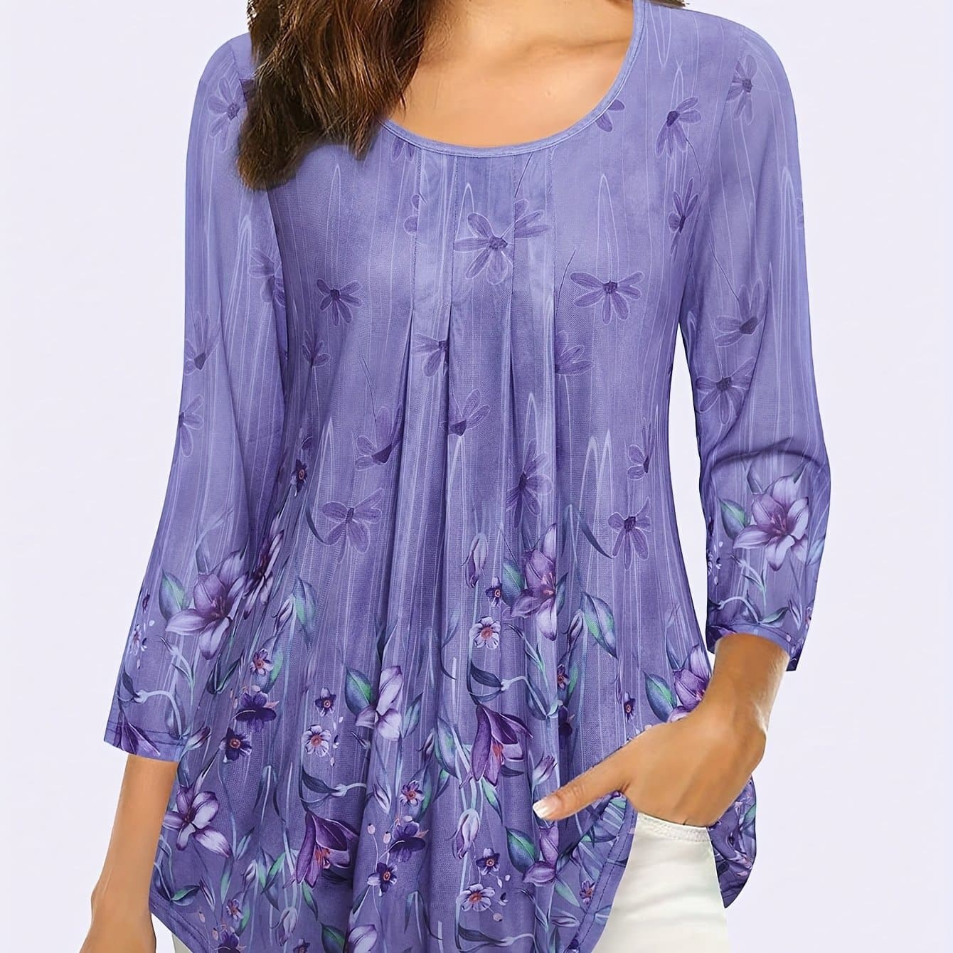 TEMU Directional Round-neck Floral Print Shirt