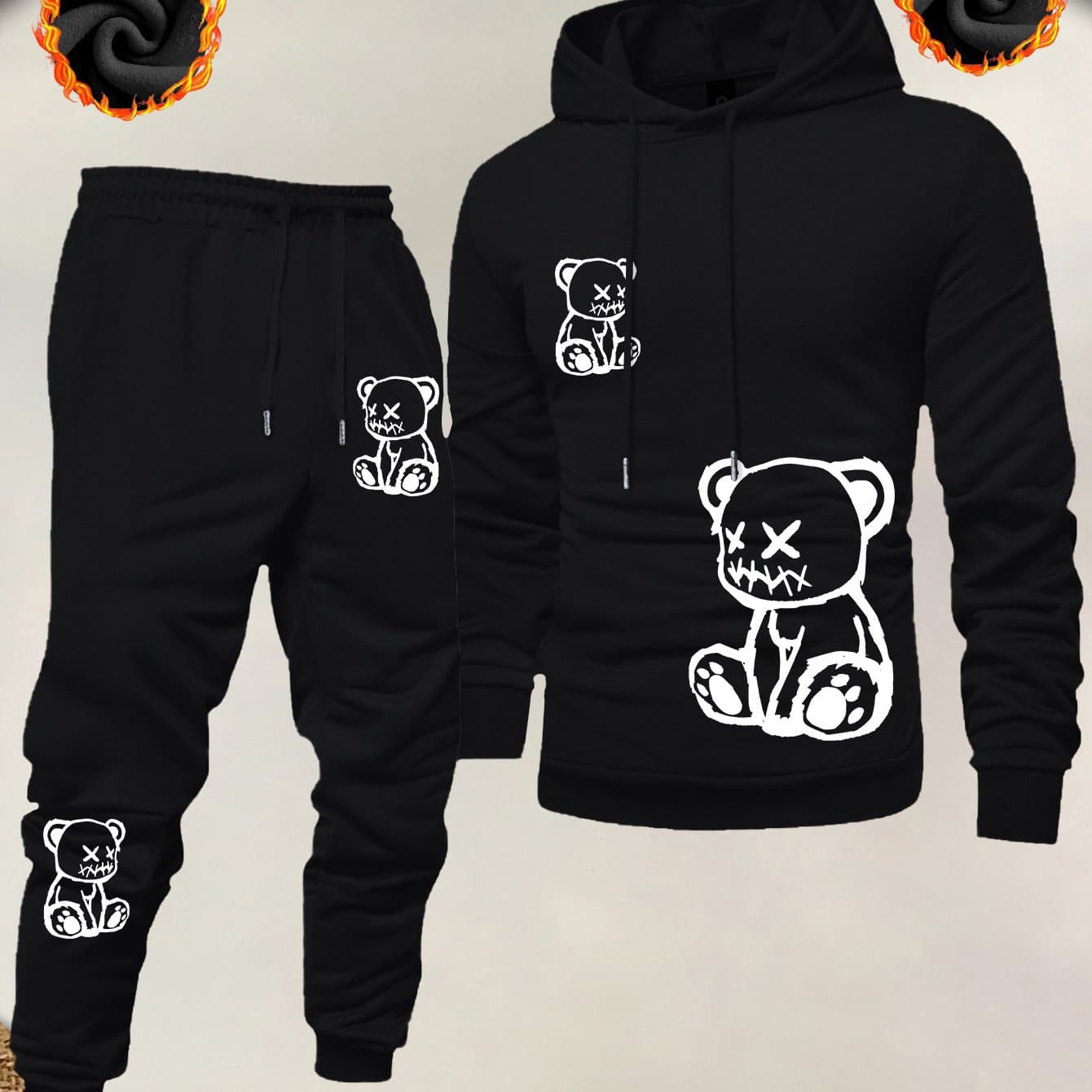 TEMU European And American Thickened Winter Trendy Popular Printed Men's Fashion -lined Hooded Suit