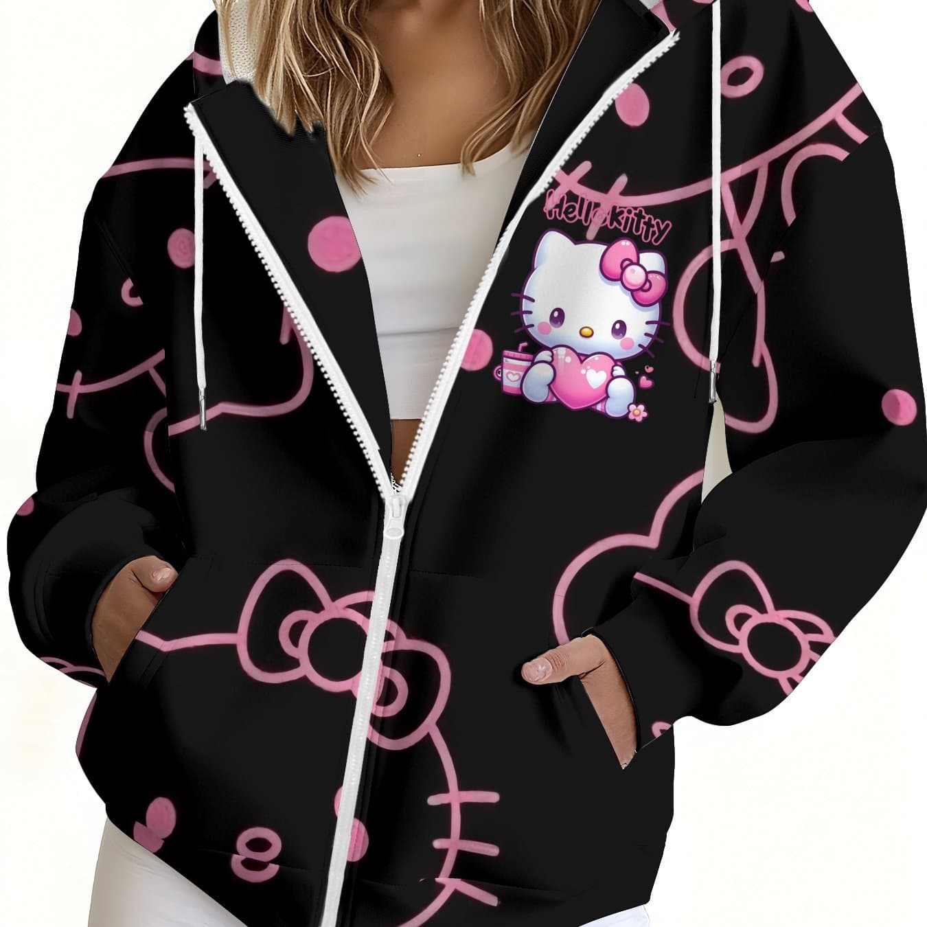 TEMU Hello Kitty Women's Hooded Sweatshirt, Hello Kitty Print Sweatshirt, Suitable For Daily Leisure And Theme Party Wear._3_bg4_t3