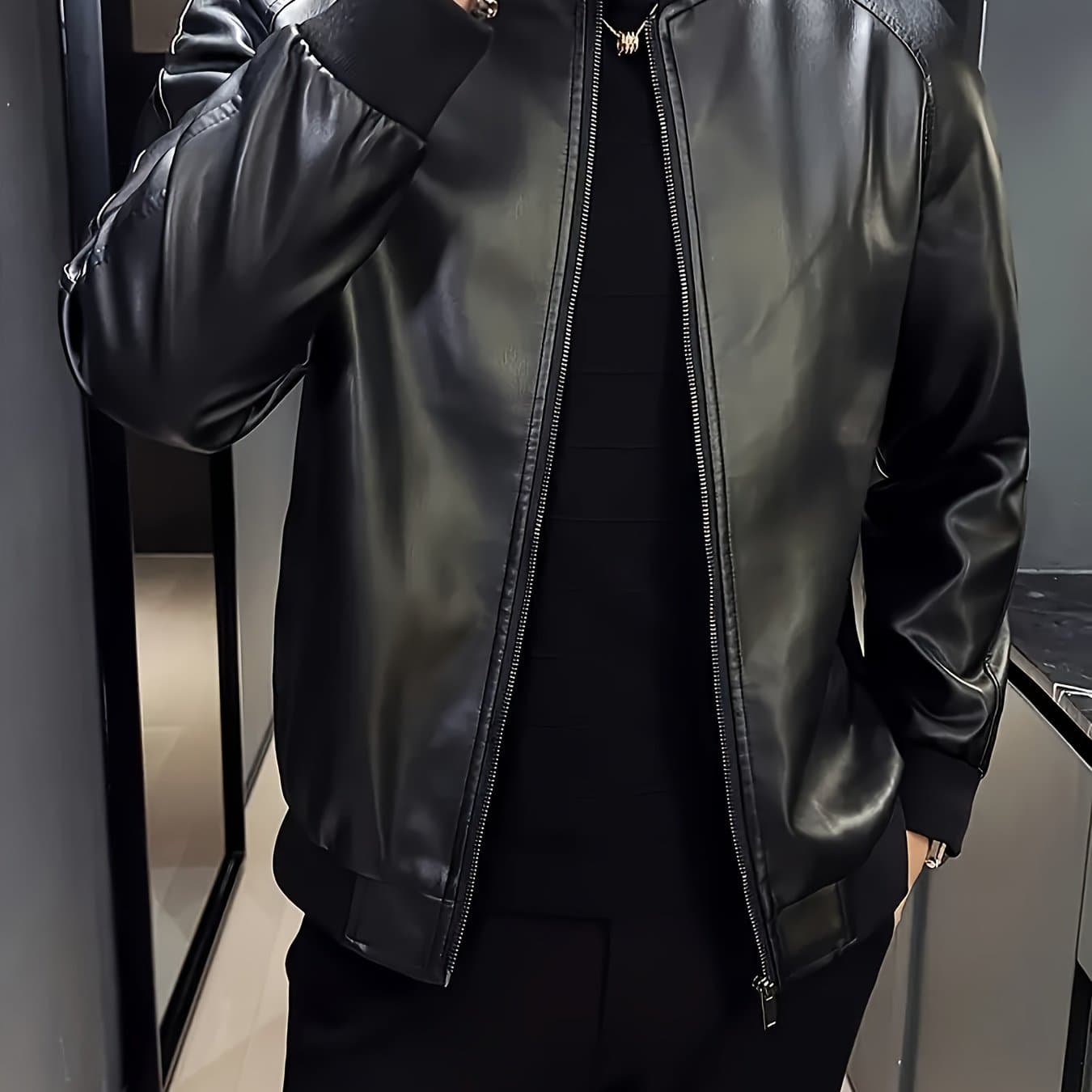 TEMU Men's Fashion Pu Leather Jacket