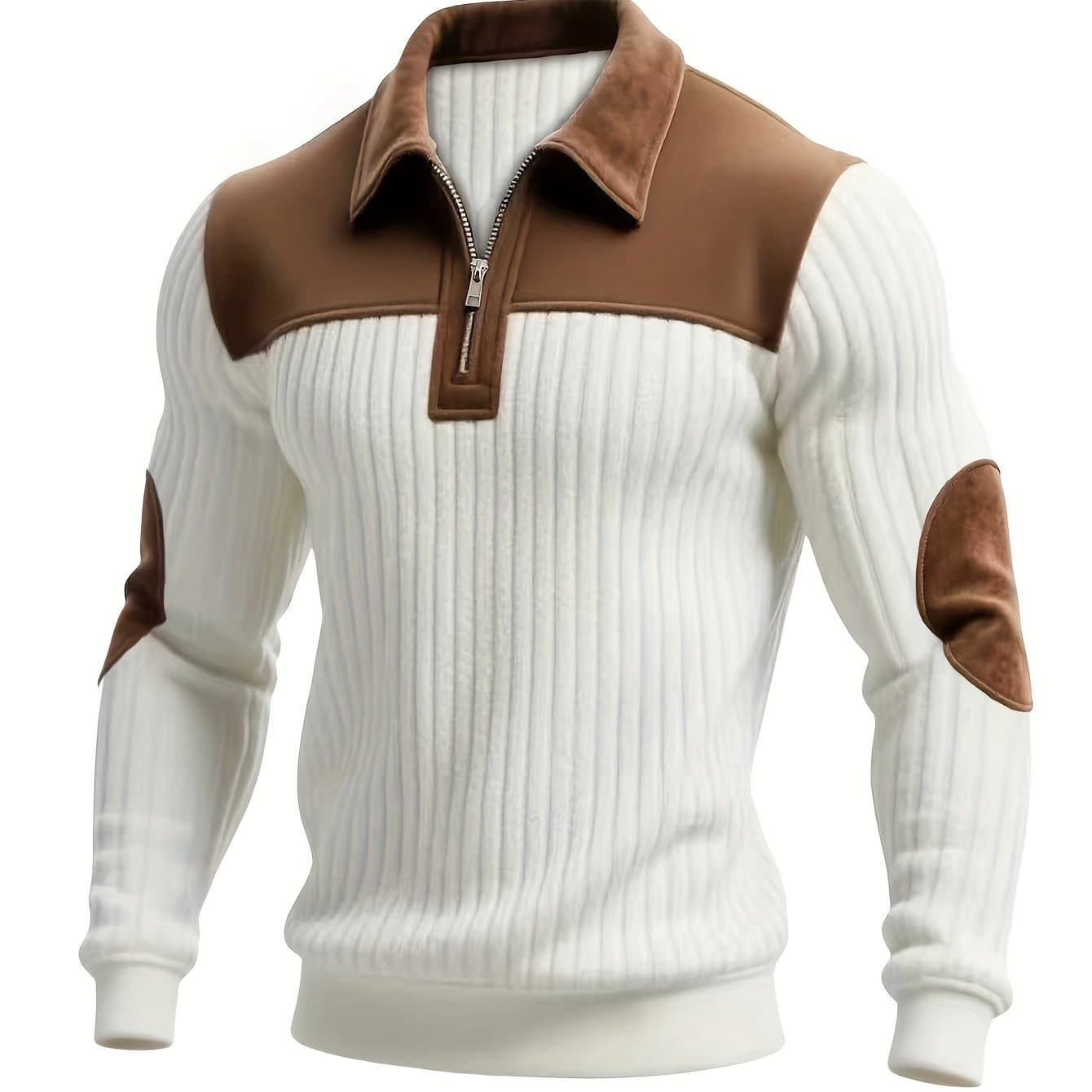 TEMU Men's Color-block Casual Stand Collar Pullover | Thick Warm Solid Color With Zipper Detail, Long Sleeve, Ideal For And Commuting - Royalboy