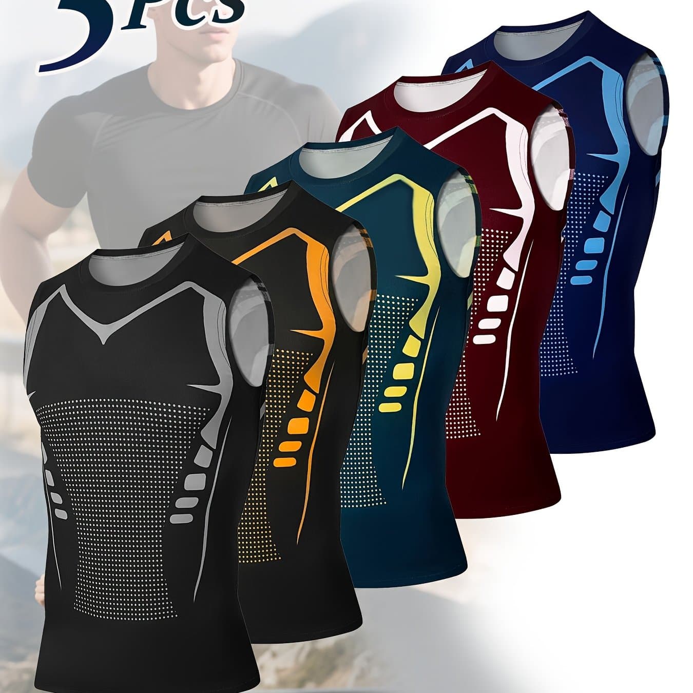 TEMU Men's 5pcs Summer Clothing Print Sleeveless T-shirts Casual Sports Gym Work Out Sweatshirts Pullovers Suits For Men Streetwear