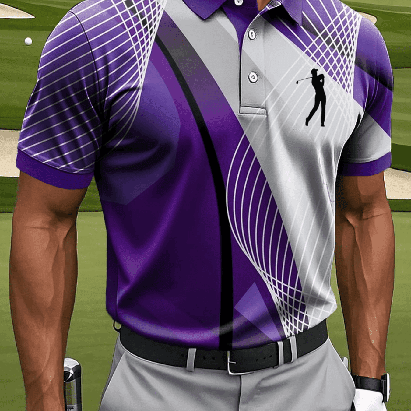 TEMU Men's Casual Sports Short-sleeve With Mesh Lines And Golf Pattern Prints, Made Of Machine-washable Polyester Fabric. Breathable Regular Fit, Suitable For Everyday Casual Sportswear