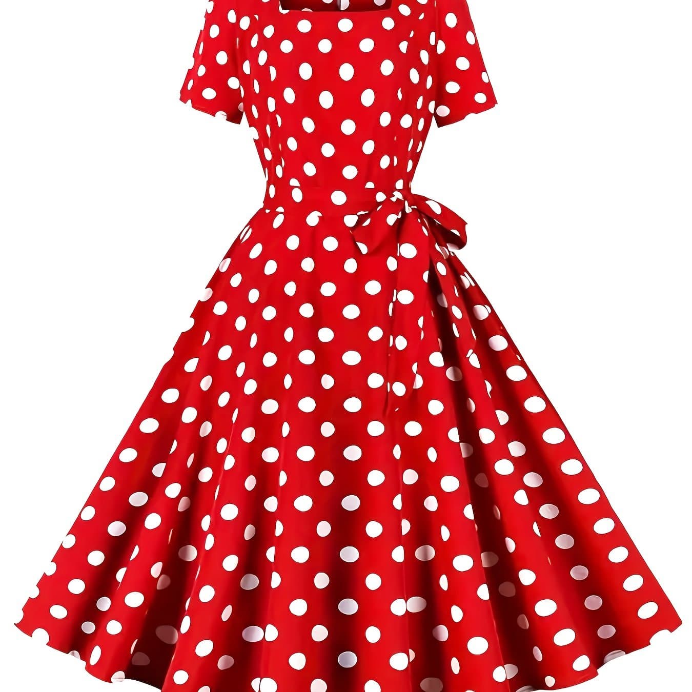 TEMU Directional Polka Dot A-line Dress, Retro Square Neck Short Sleeve Party Dress, Women's Clothing