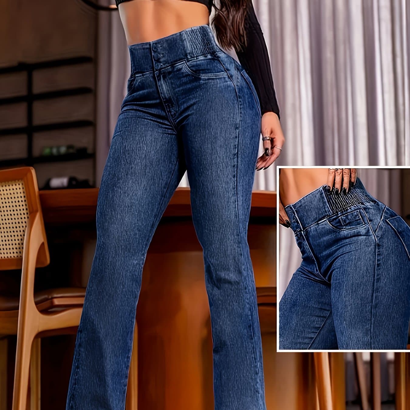 TEMU Women's Stylish High- Pants With Elastic Waist And Button Closure, Slim Fit With Micro-flare, Attractive And Suitable For (spring, Summer, Fall, And Winter)