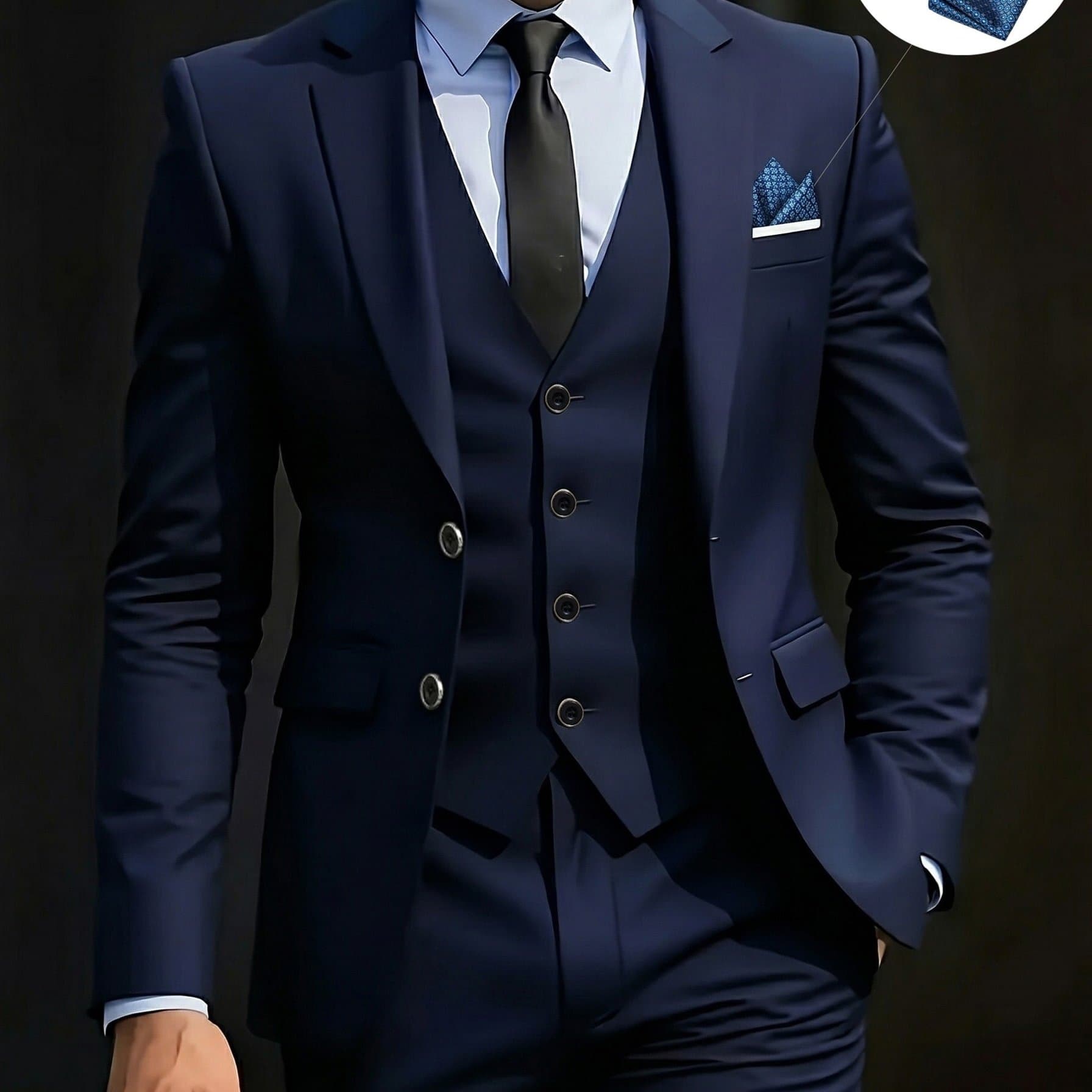 TEMU Men's 3pcs Suit Set, Including Suit Jacket, Vest, And Trousers, Stylish And High-quality, Suitable For Weddings, Parties, Or Formal Events. Comes With A Pocket A Random Pattern